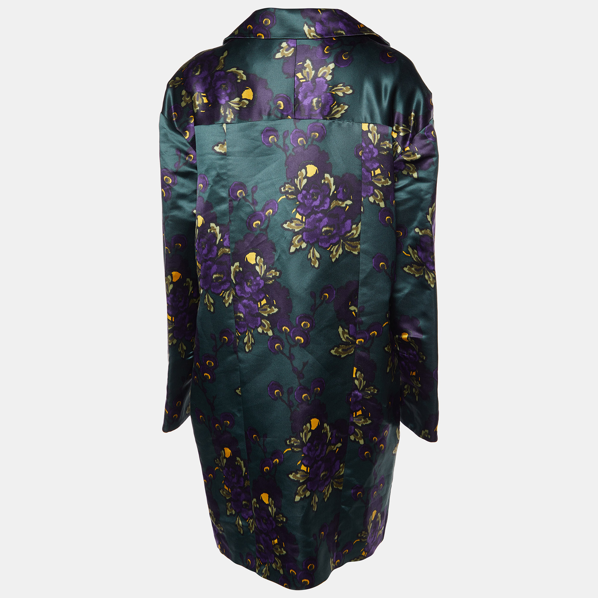 

Marni Green Printed Silk Satin Oversized Overcoat