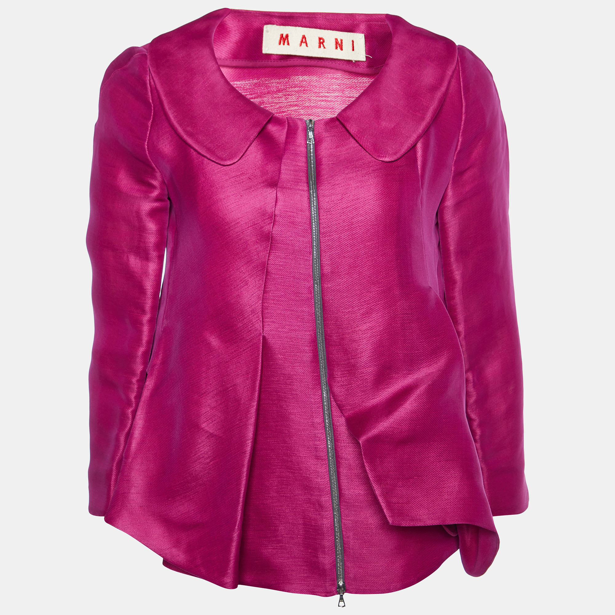 

Marni Magenta Silk & Linen Zip Front Jacket, Pink