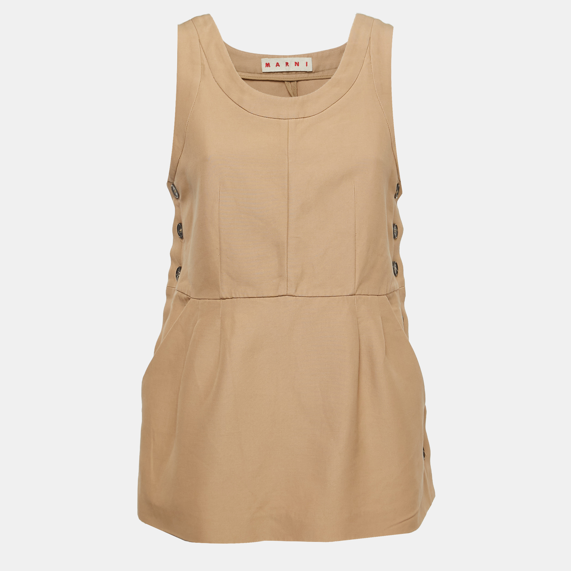 Pre-owned Marni Beige Cotton Buttoned Sleeveless Peplum Top M