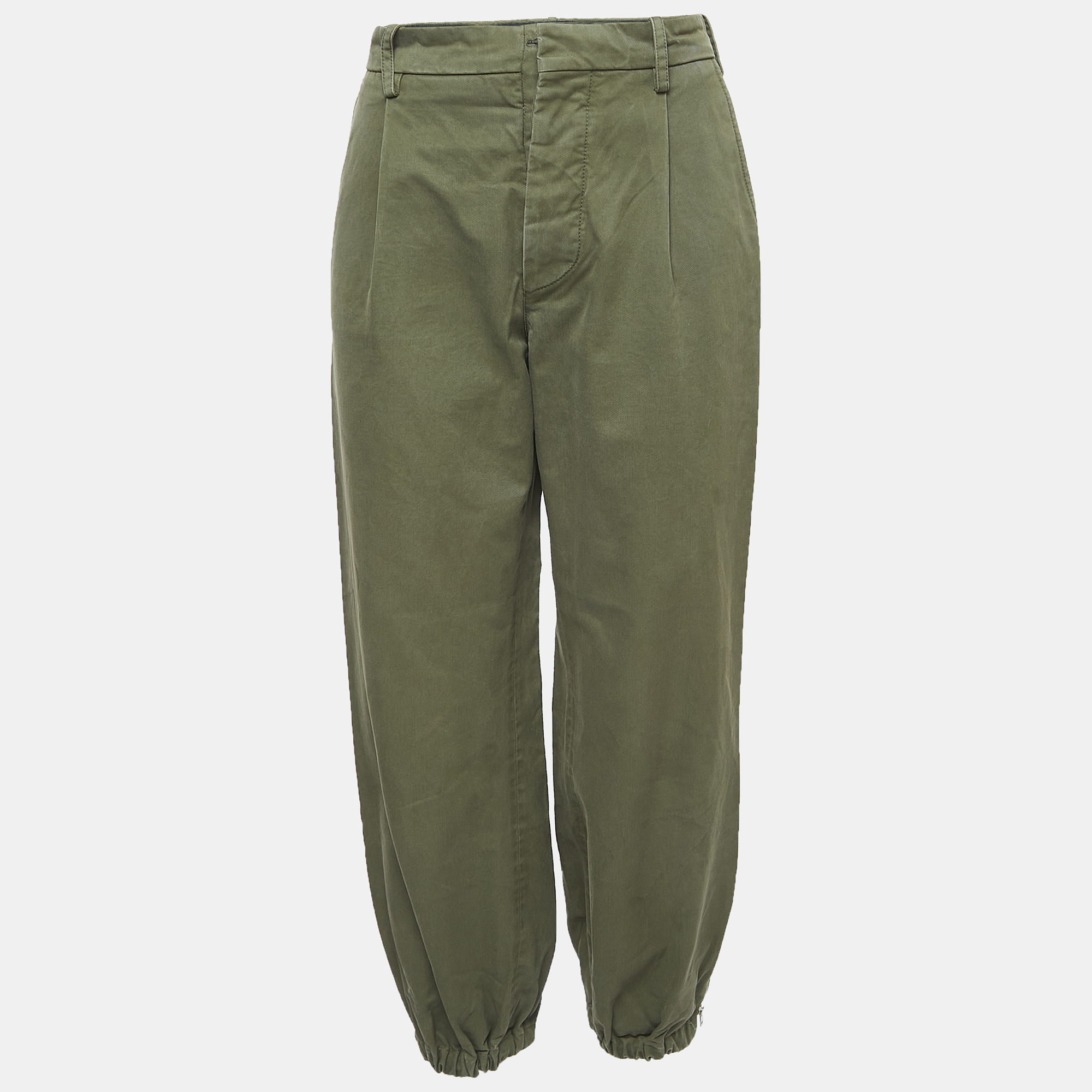 Pre-owned Marni Military Green Cotton Buttoned Trousers L