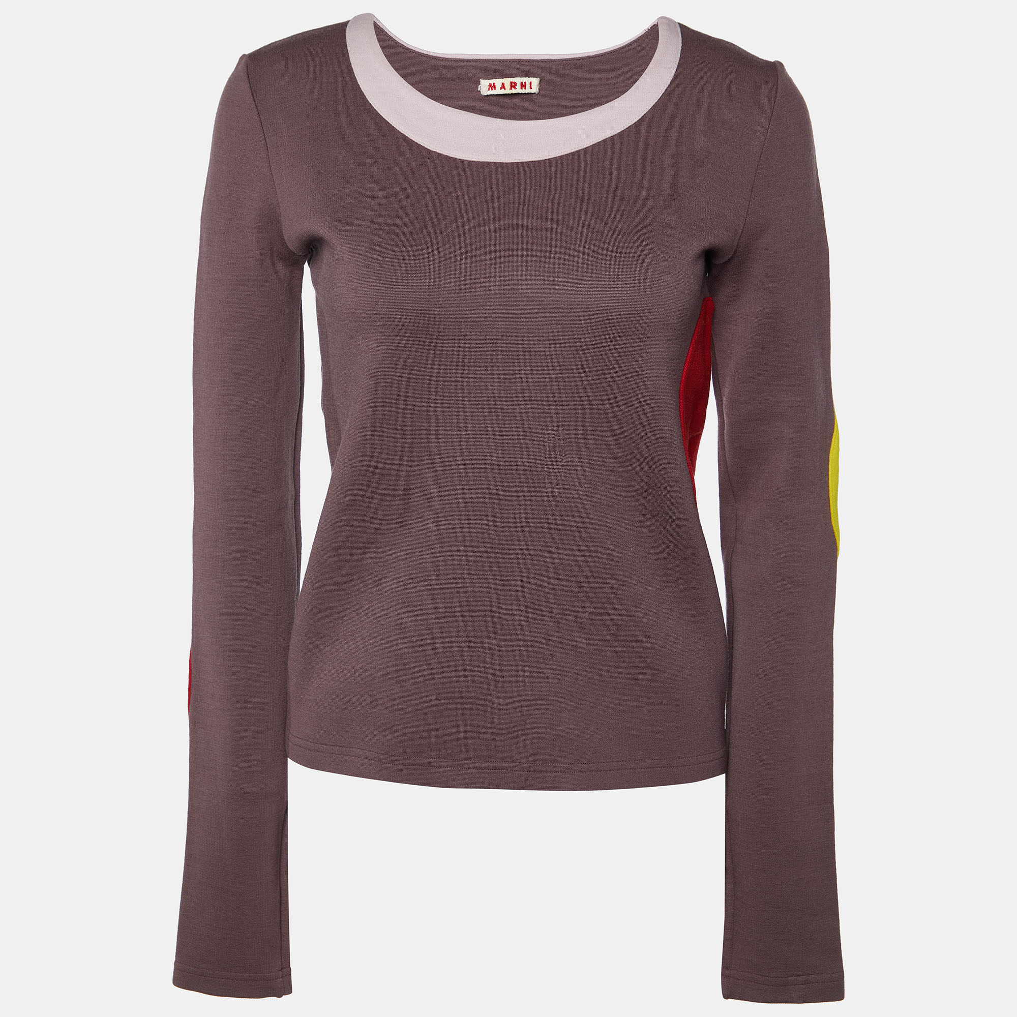 Pre-owned Marni Purple Wool Contrast Detail Long Sleeve Sweatshirt M