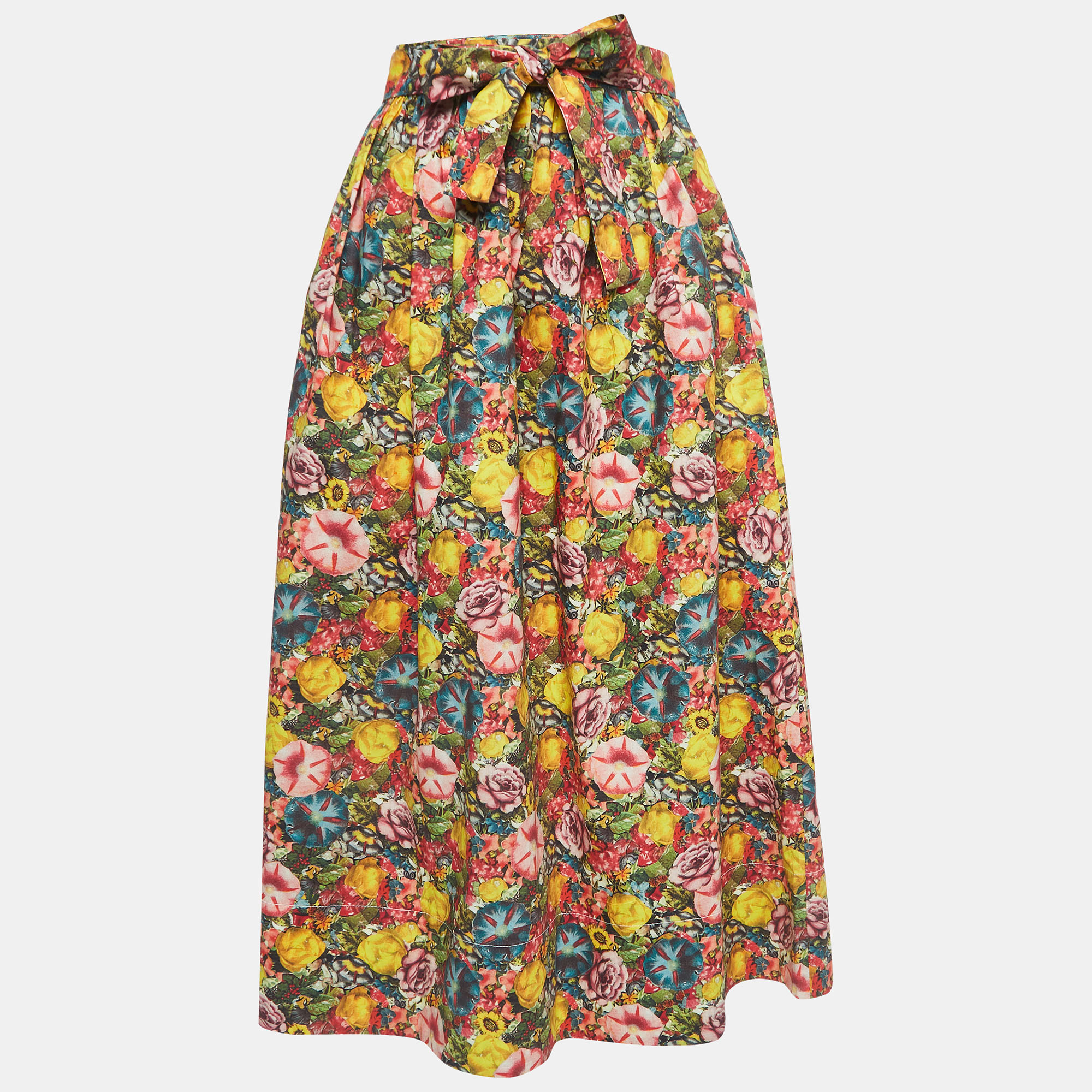 

Marni Multicolor Floral Print Cotton Poplin Gathered Midi Skirt