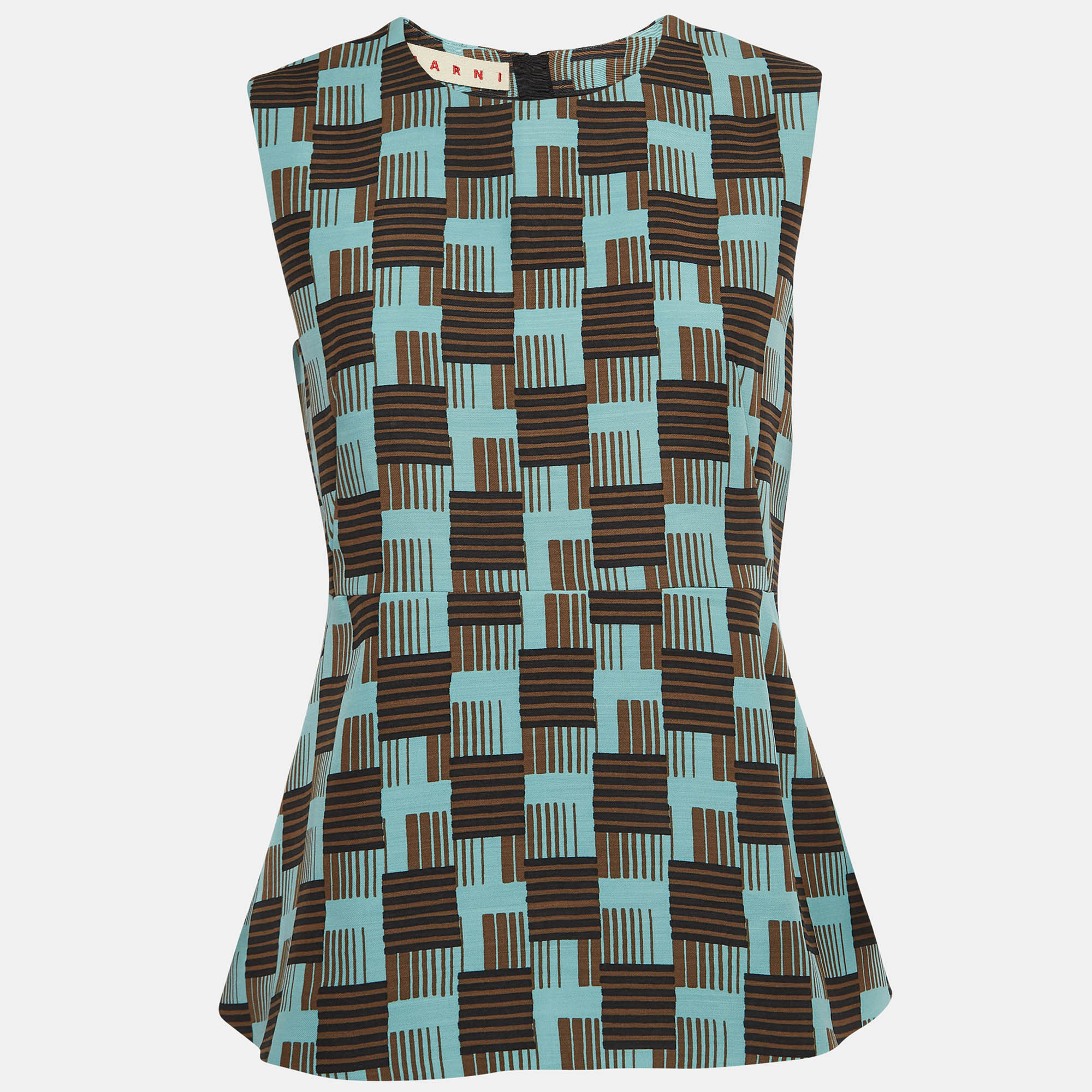 Pre-owned Marni Blue Print Wool And Silk Sleeveless A-line Top S