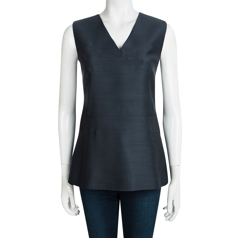 

Marni Blue Paneled V-Neck Sleeveless Blouse