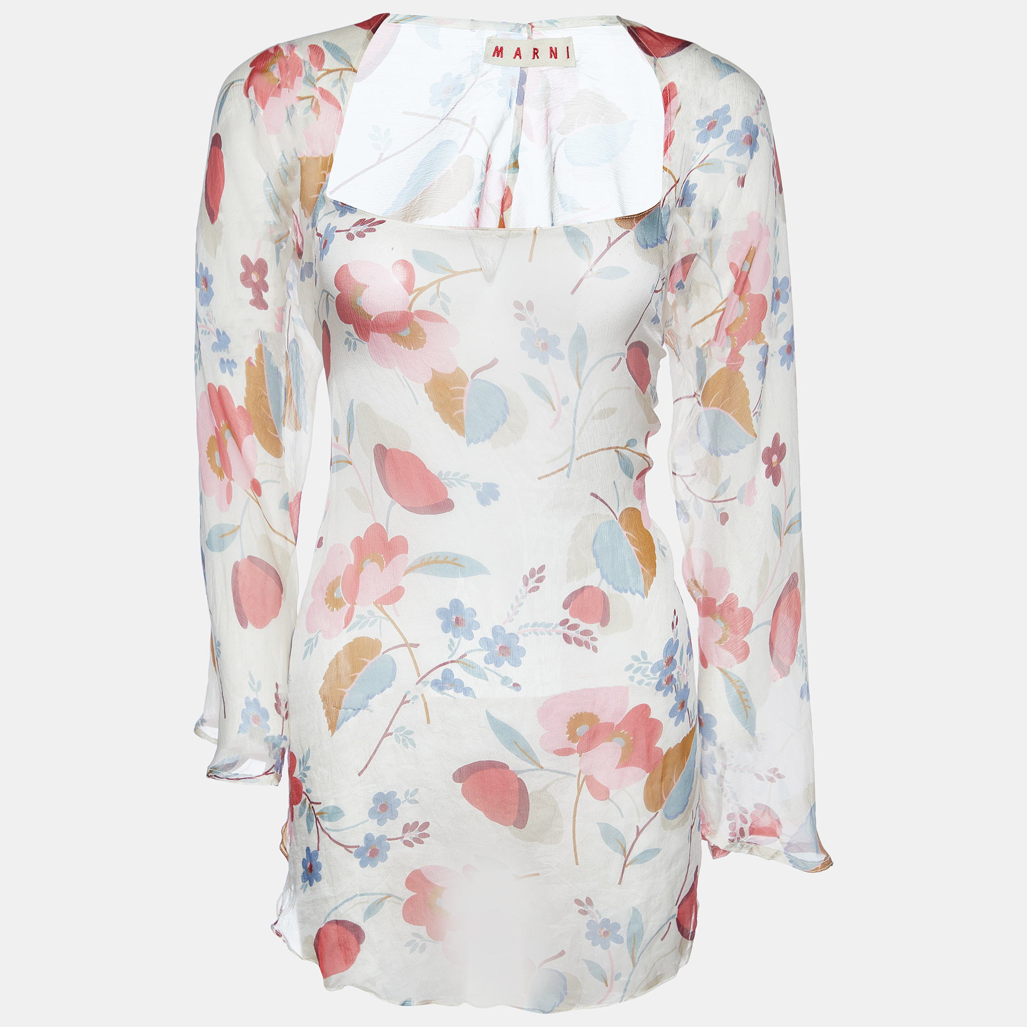 Pre-owned Marni Multicolor Floral Print Silk High-low Blouse M