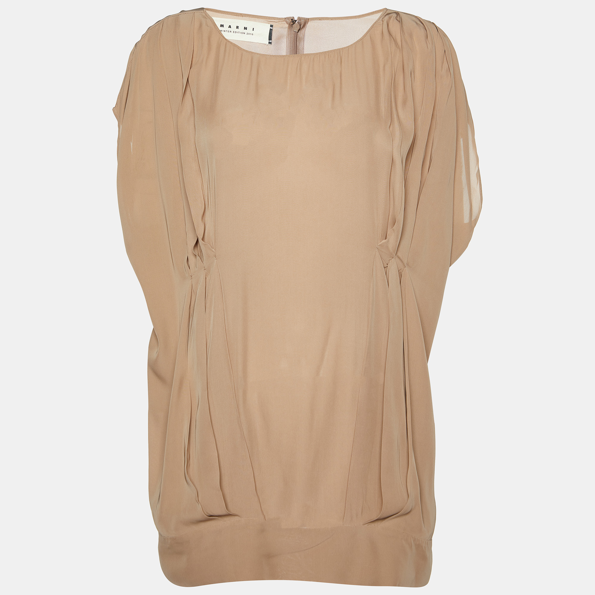 Pre-owned Marni Beige Pleated Crepe Loose Fit Blouse M