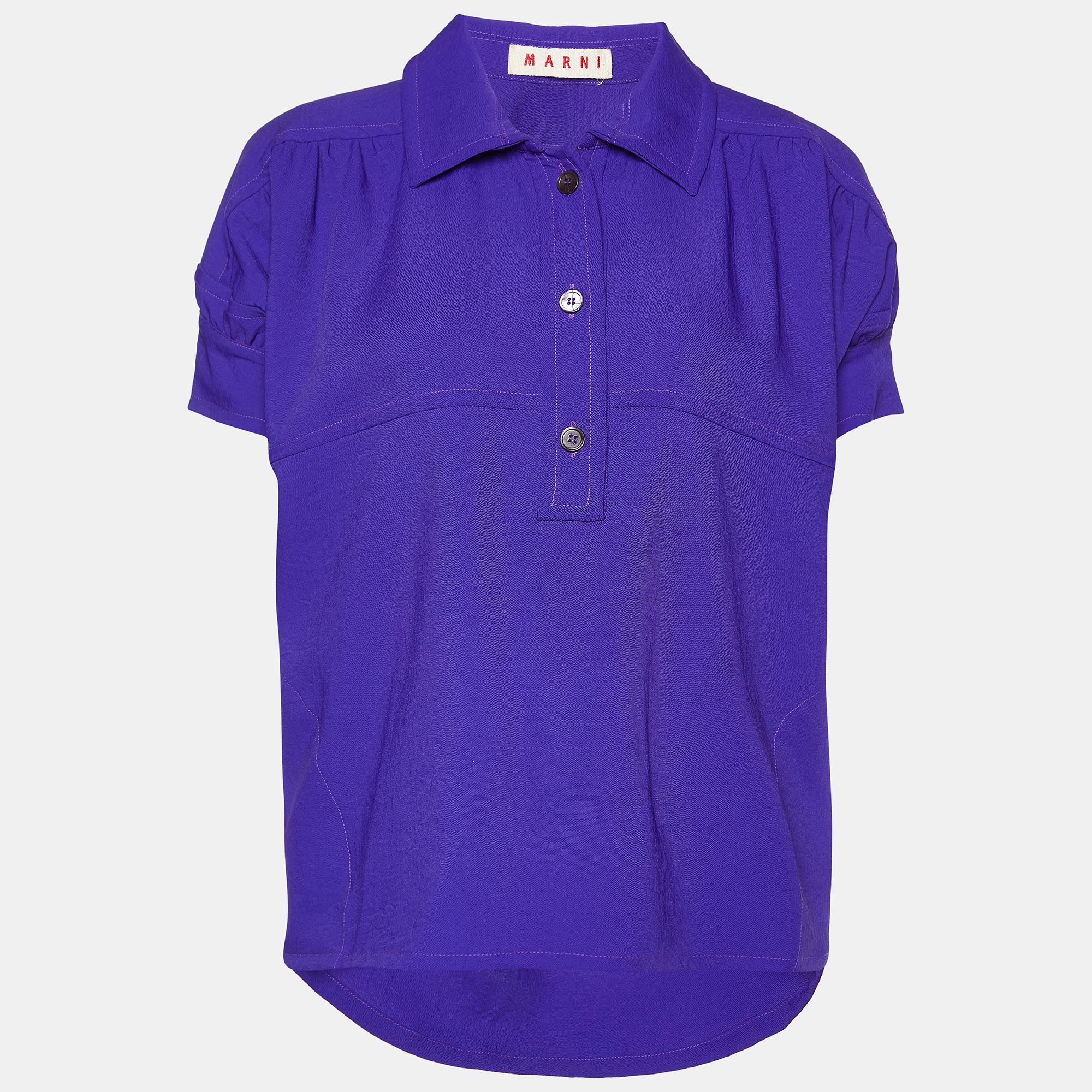 

Marni Blue Crepe Puff Sleeve Shirt Blouse S