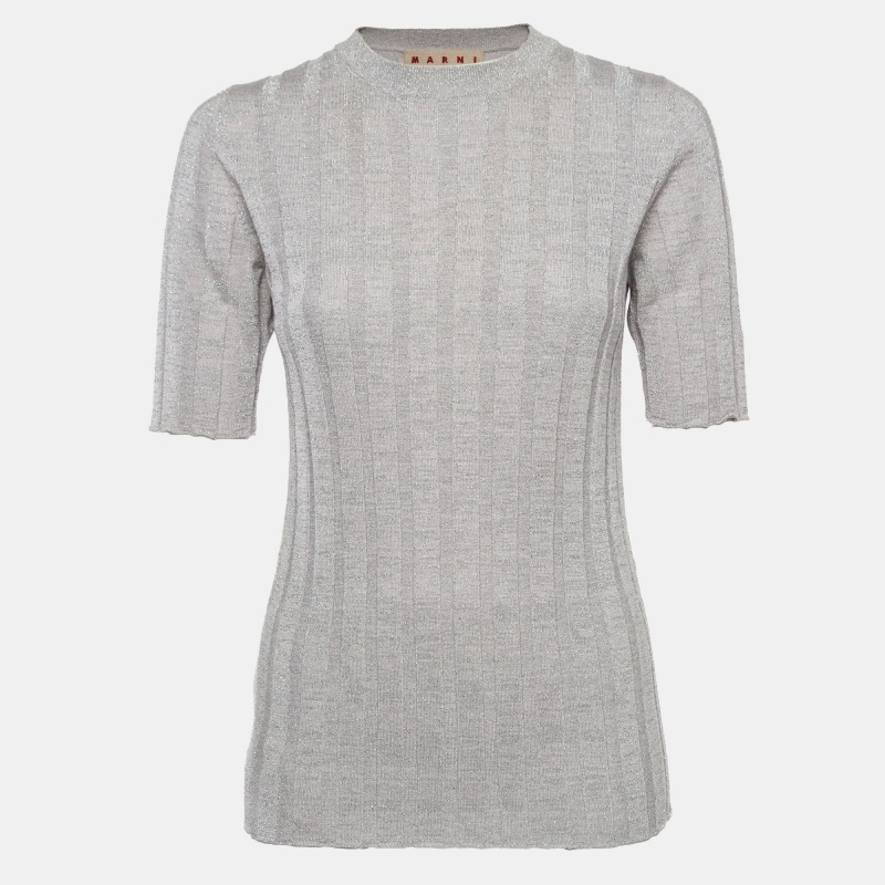 Pre-owned Marni Silver Lurex Knit Mock Neck Top M
