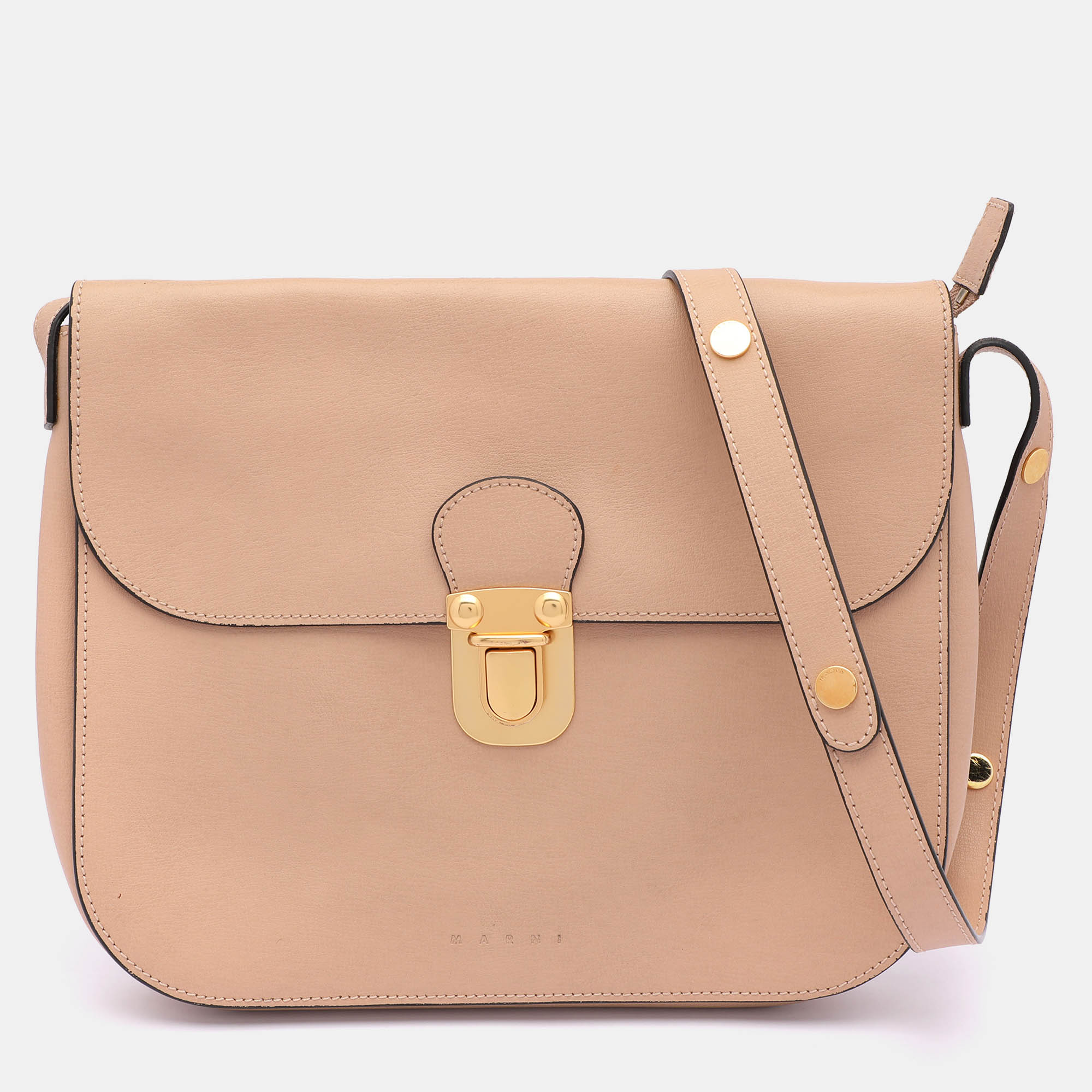 

Marni Beige Leather Push Lock Flap Shoulder Bag