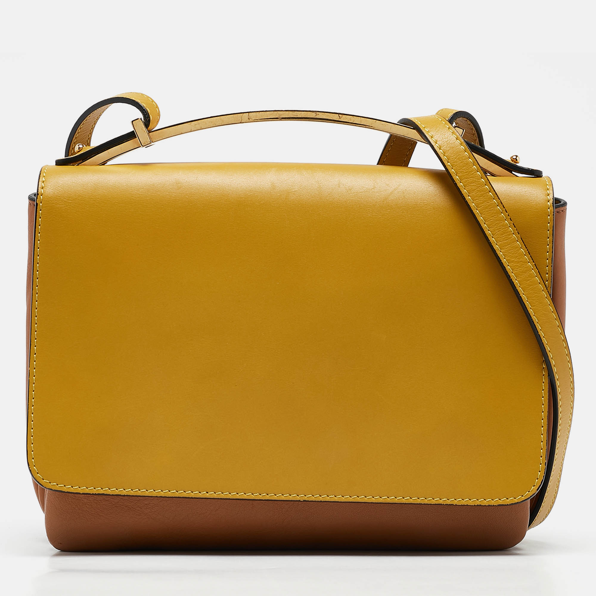 

Marni Mustard/Brown Leather Metal Top Handle Bag, Yellow