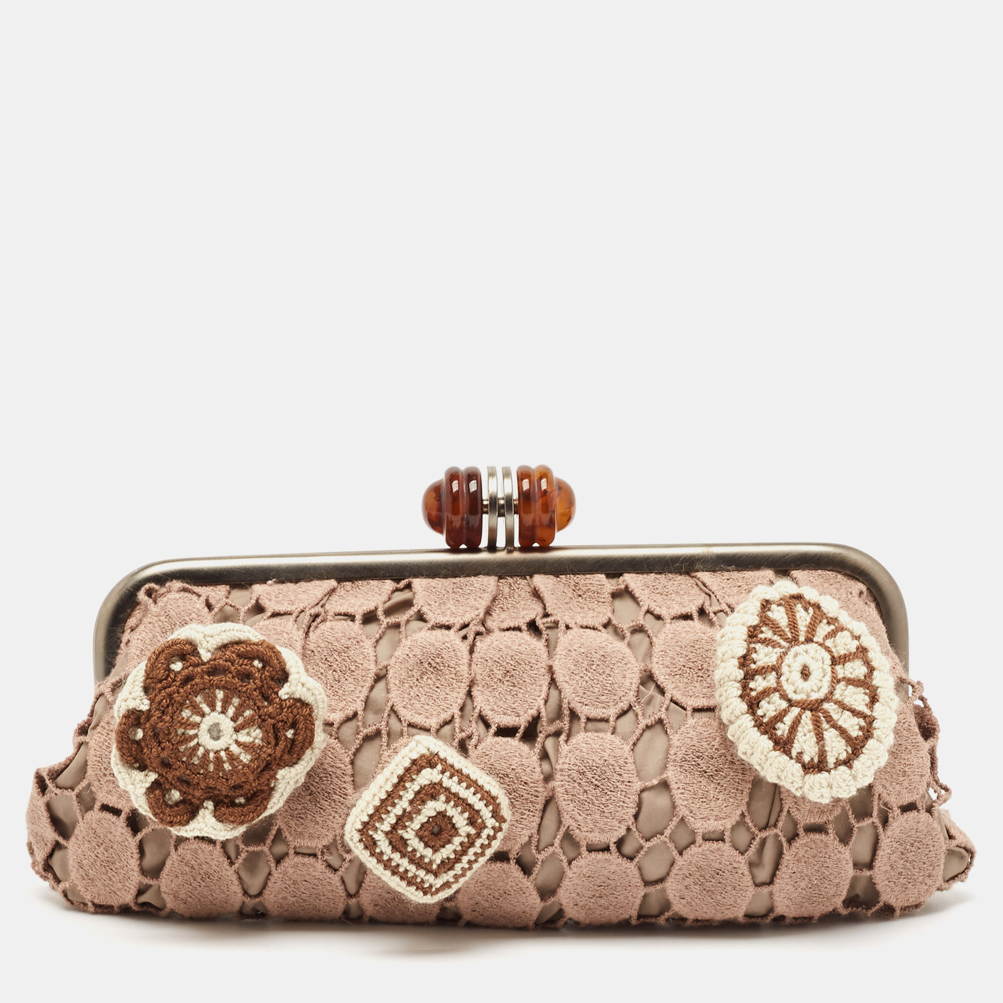 

Marni Dusty Pink Crochet Embellished Frame Clutch