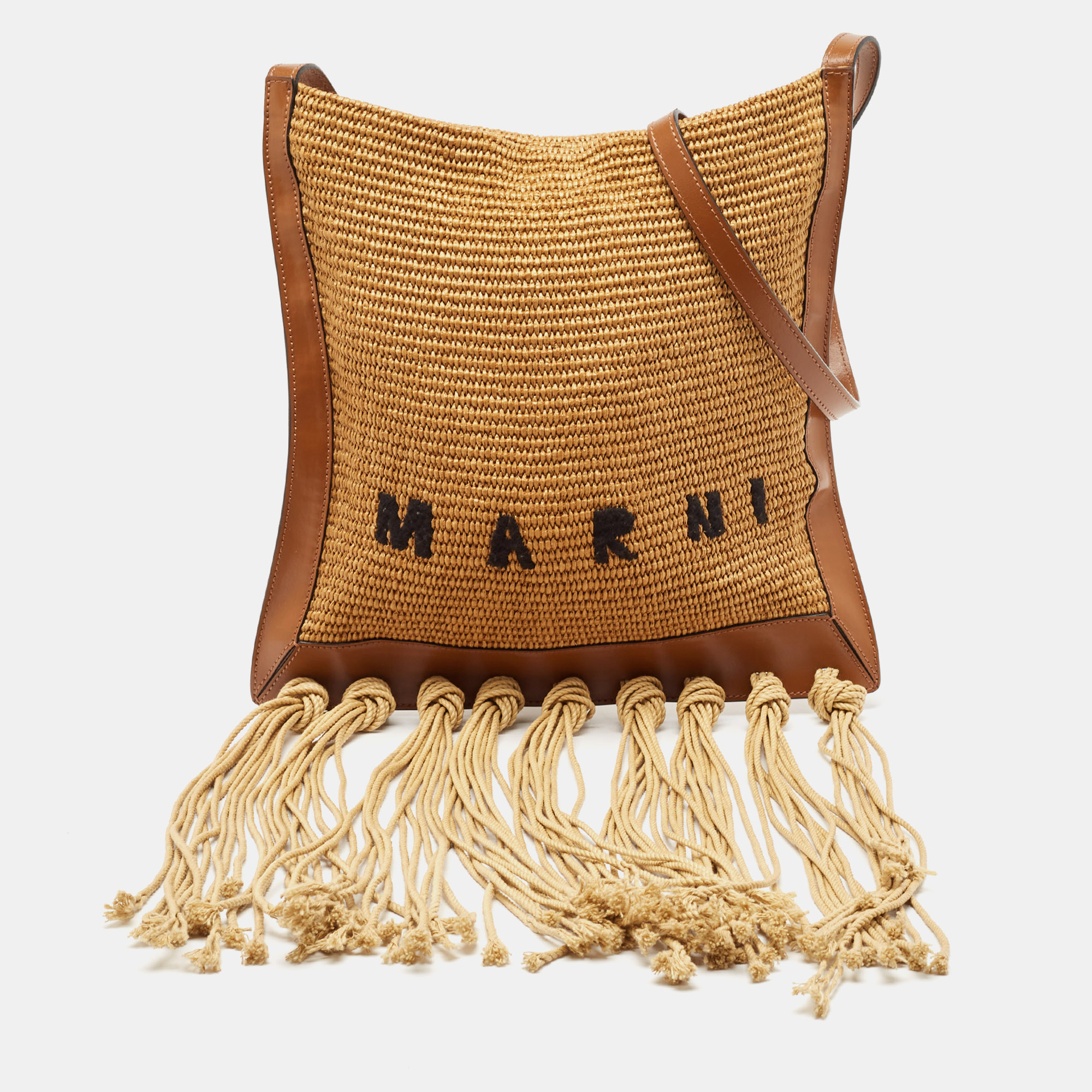 

Marni Beige/Brown Leather and Raffia Fringe Shoulder Bag