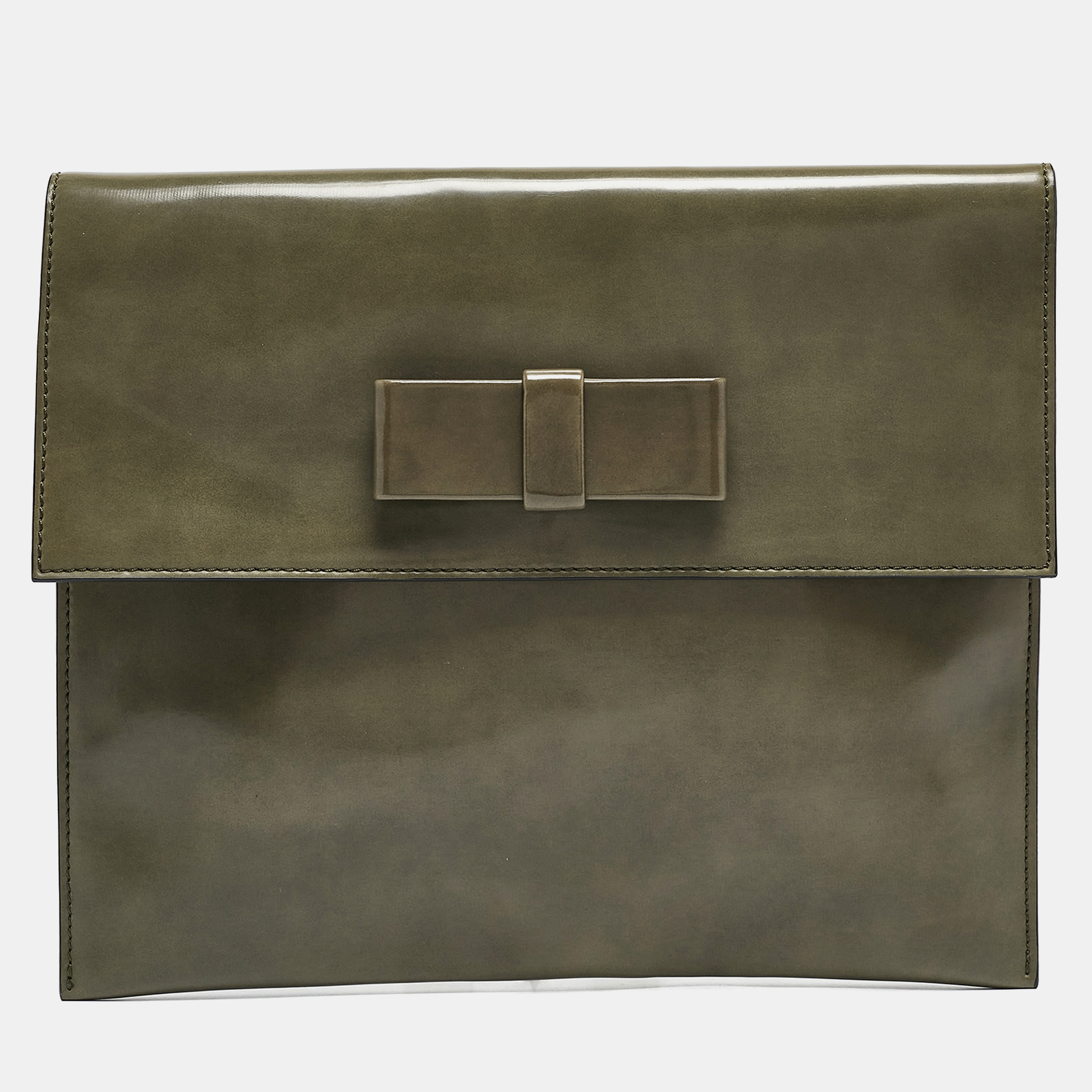 

Marni Olive Green Glossy Leather Bow Clutch