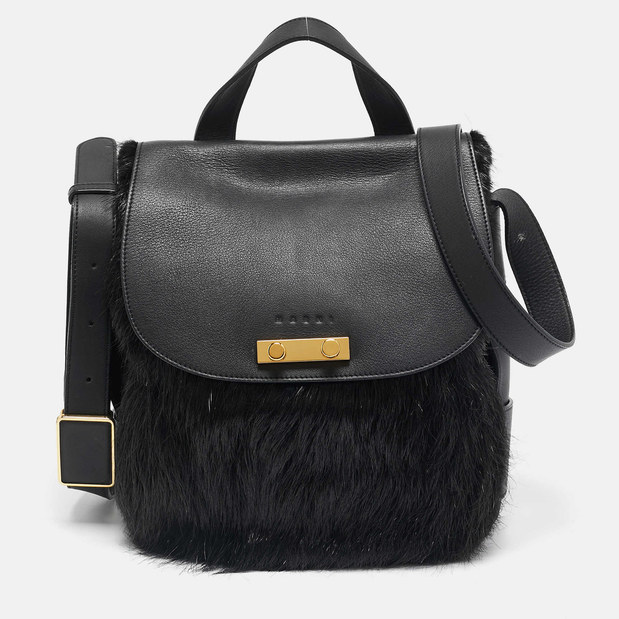 

Marni Black Nutria Fur and Leather Messenger Bag
