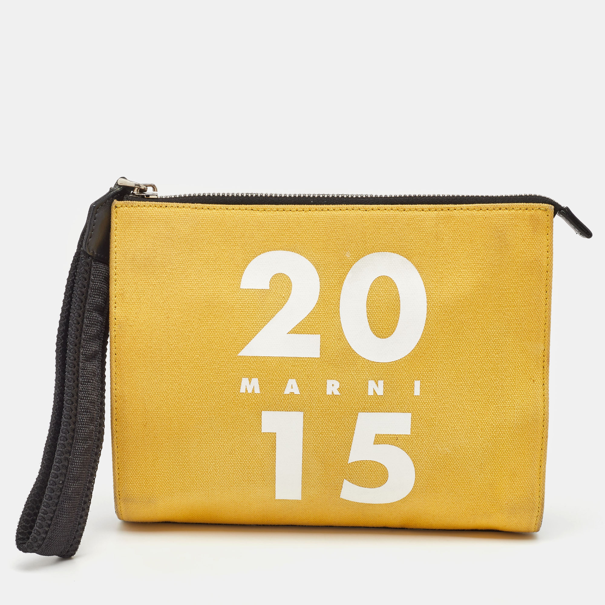 

Marni Tri Color Canvas and Leather Wristlet Pouch, Multicolor