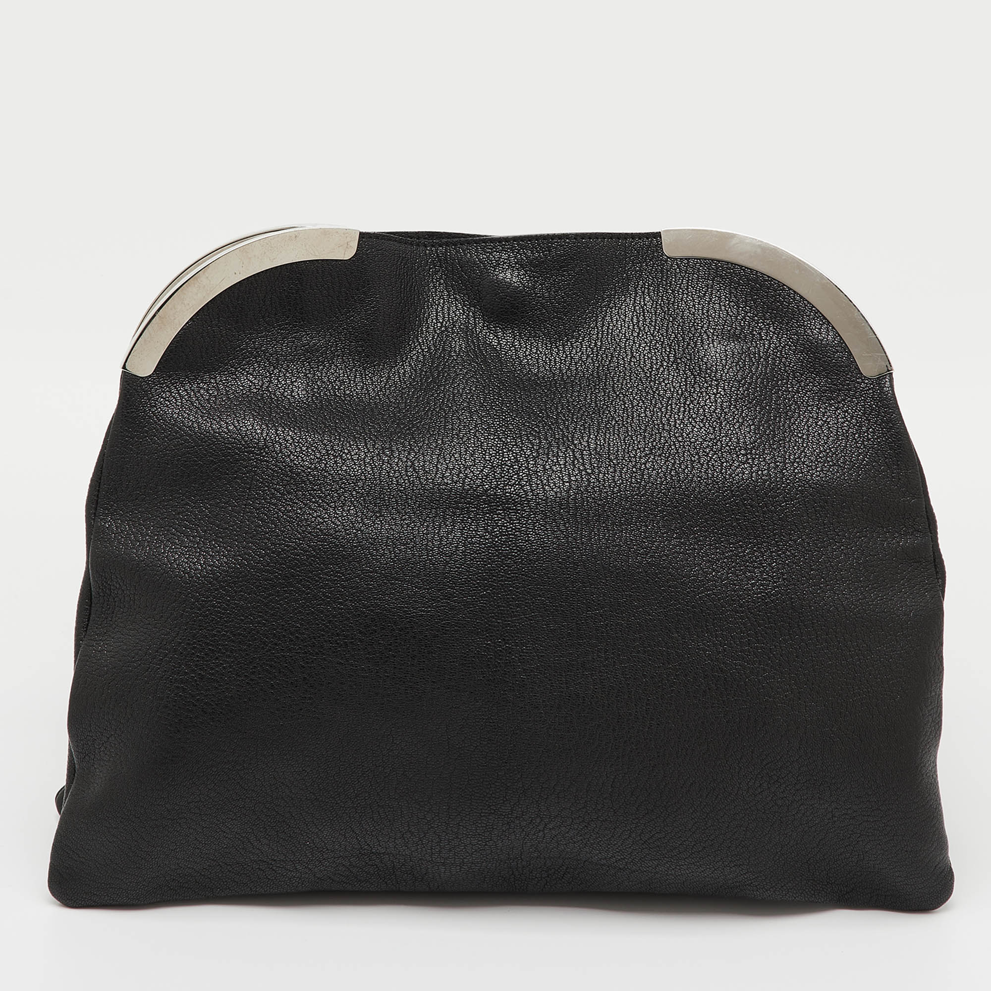 

Marni Black Leather Oversized Foldover Frame Clutch