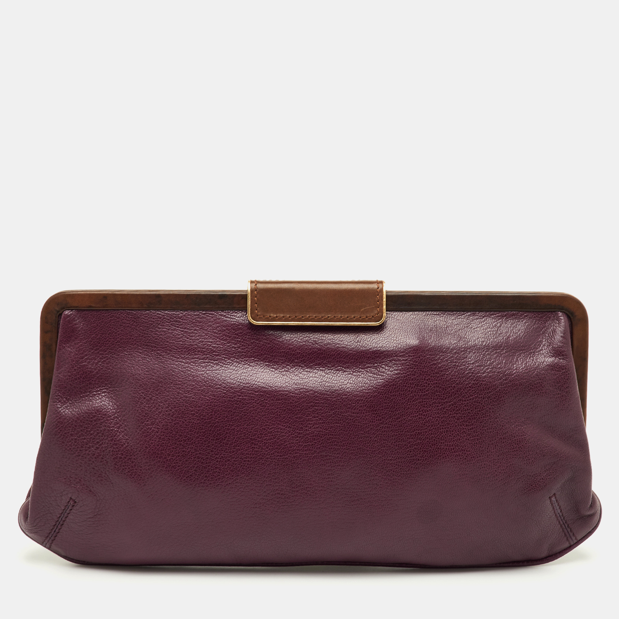 

Marni Burgundy/Dark Brown Leather Frame Clutch