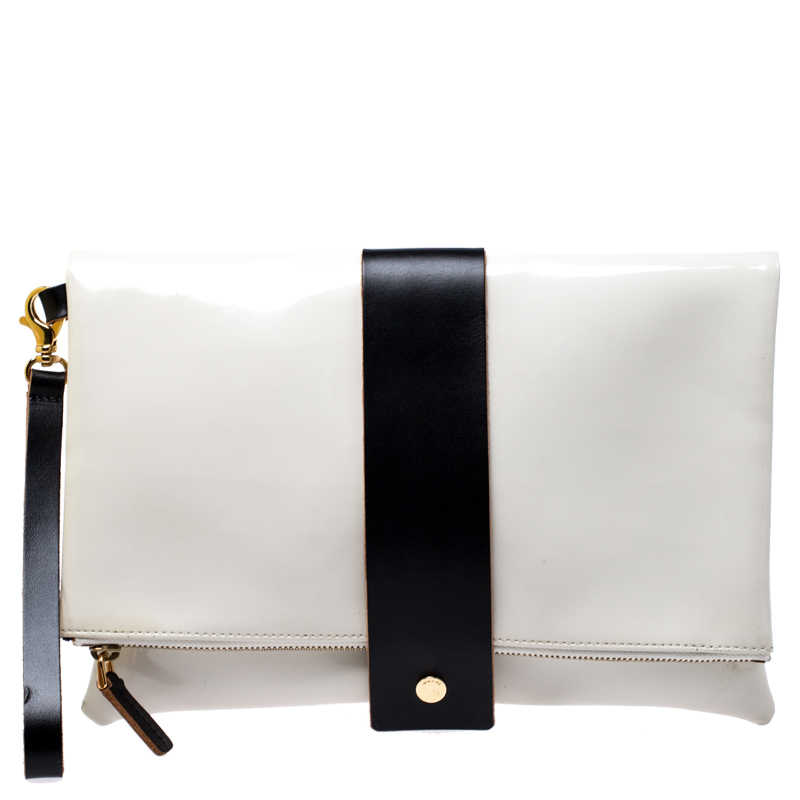 Pre Owned Marni Cream/Black Patent Leather Clutch