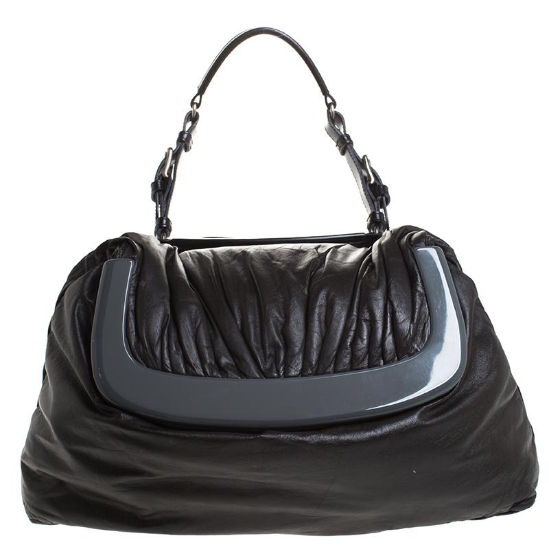 

Marni Dark Grey Soft Leather Frame Flap Shoulder Bag