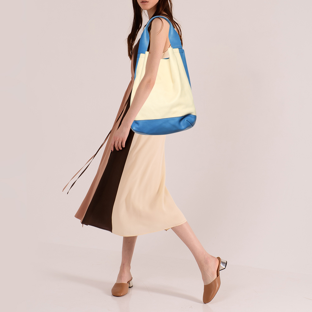 

Marni Cream/Blue Leather Slouchy Hobo