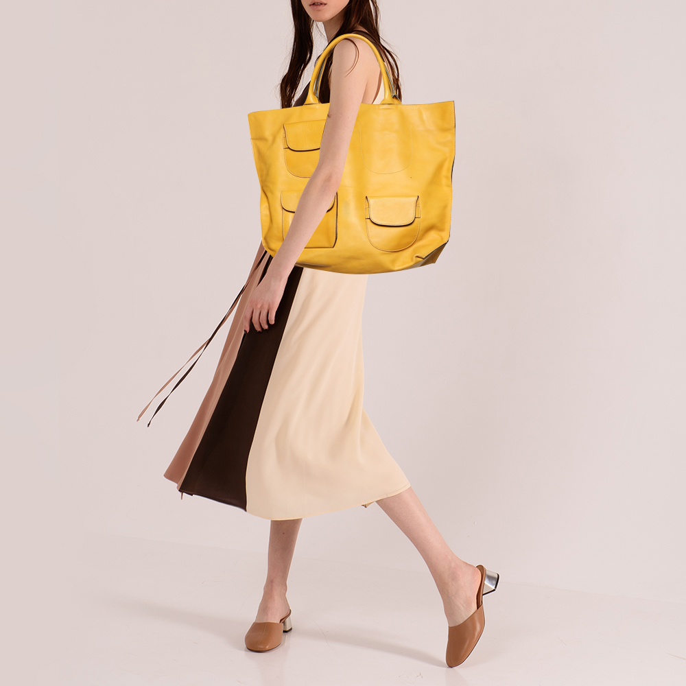 

Marni Yellow Leather Multi Pocket Tote