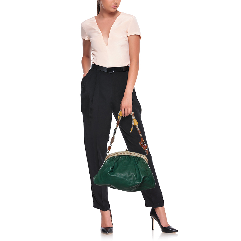 

Marni Green Leather Frame Embellished Shoulder Bag