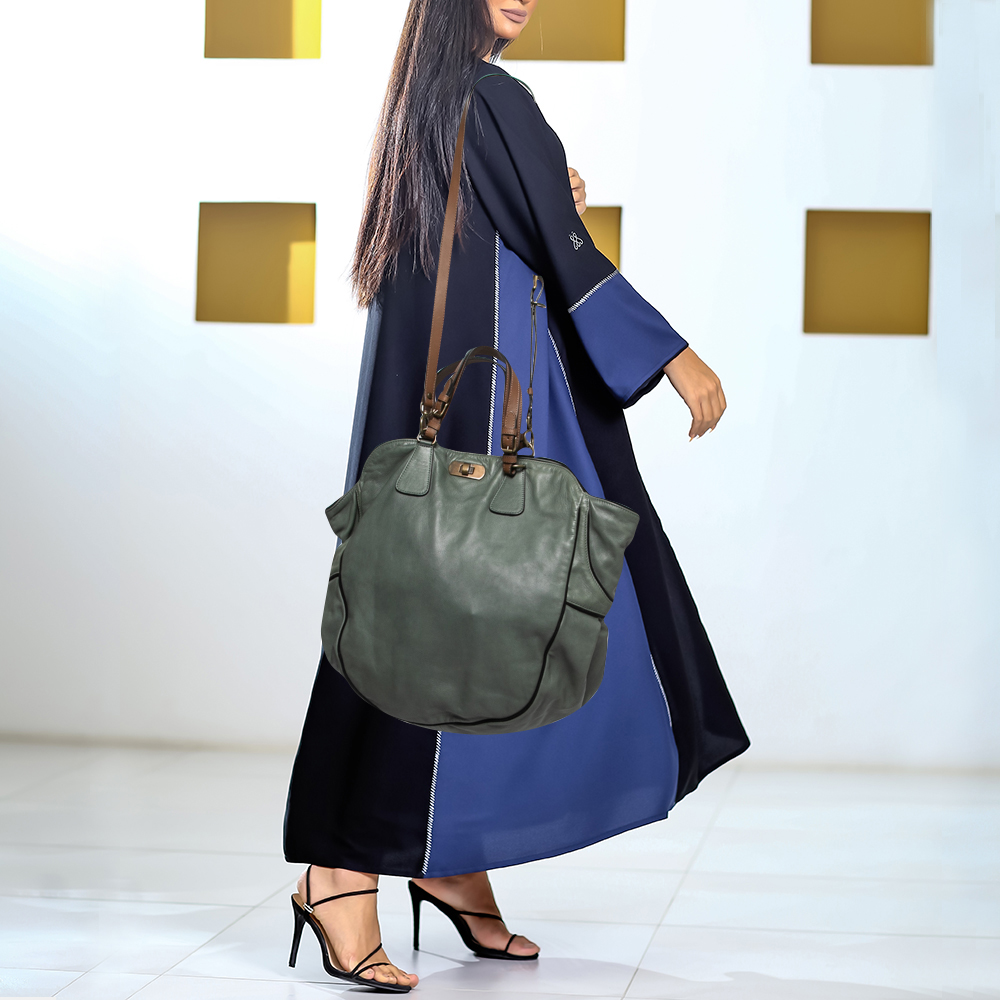 

Marni Green/Black Suede and Leather Drawstring Tote