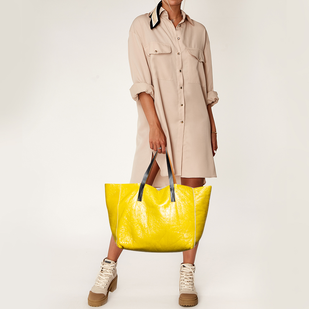 

Marni Bright Yellow Patent Leather Shopper Tote