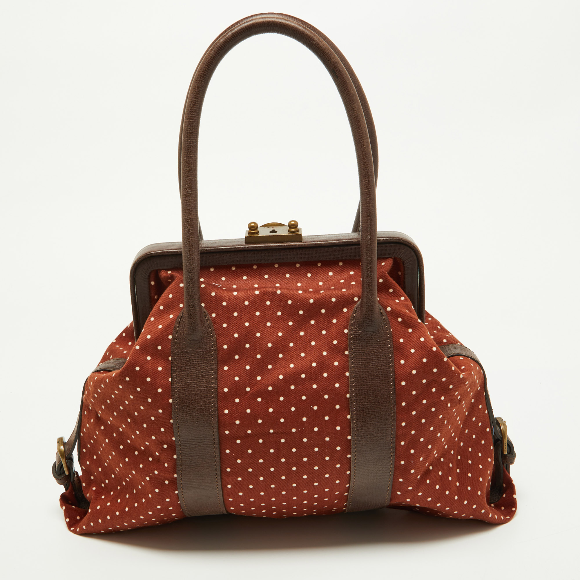 Pre-owned Marni Brown Polka Canvas And Leather Frame Bag