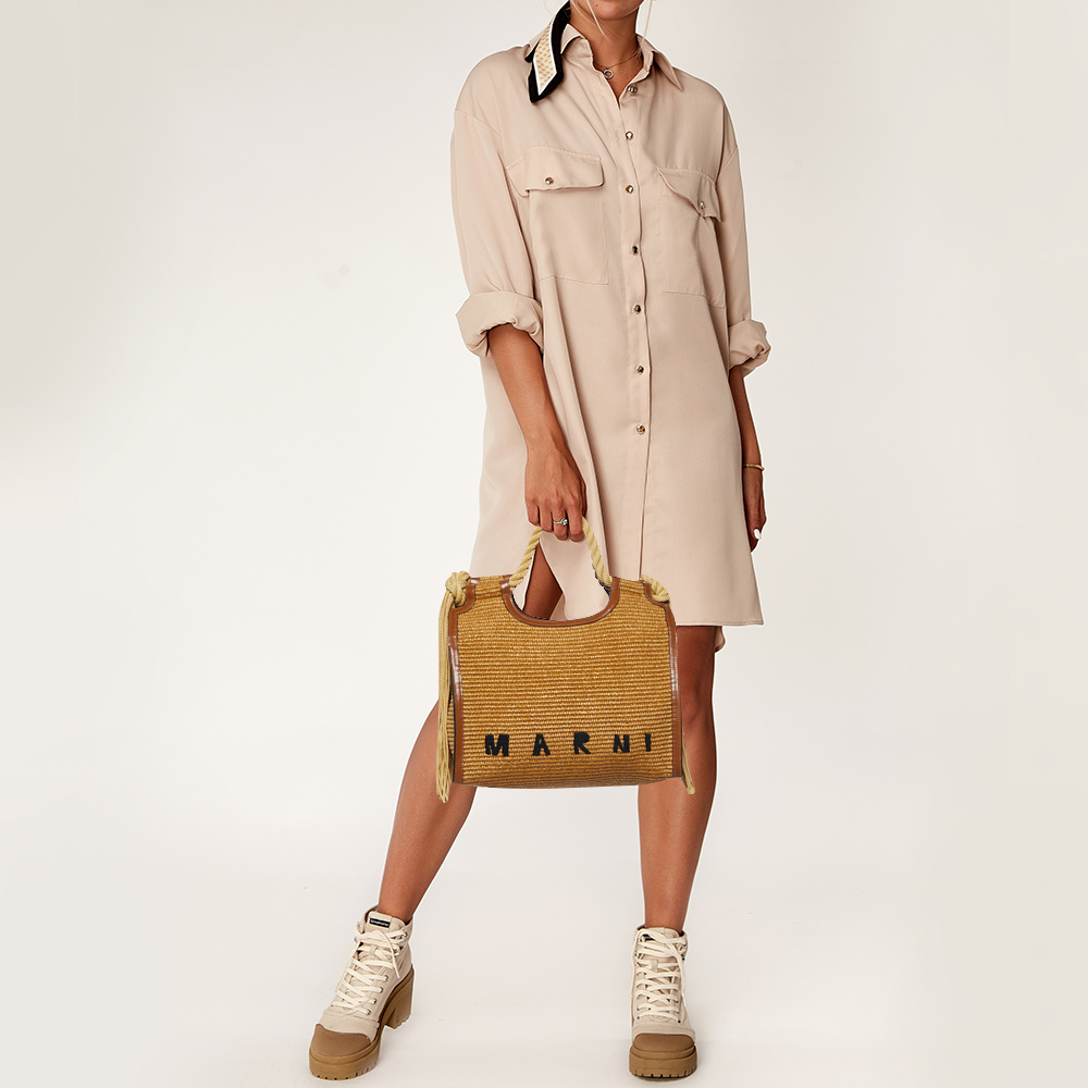 

Marni Beige/Brown Raffia and Leather Tote