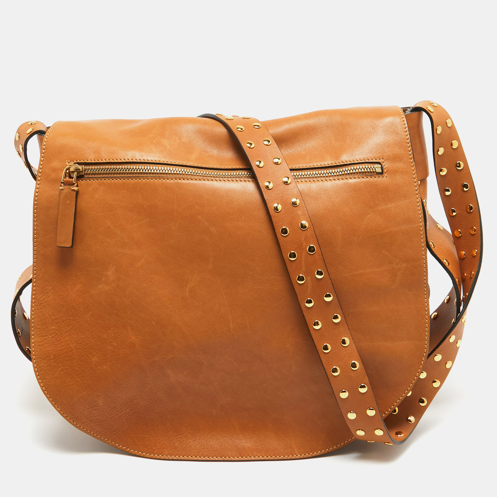 Pre-owned Marni Tan Leather Studs Around Messenger Bag