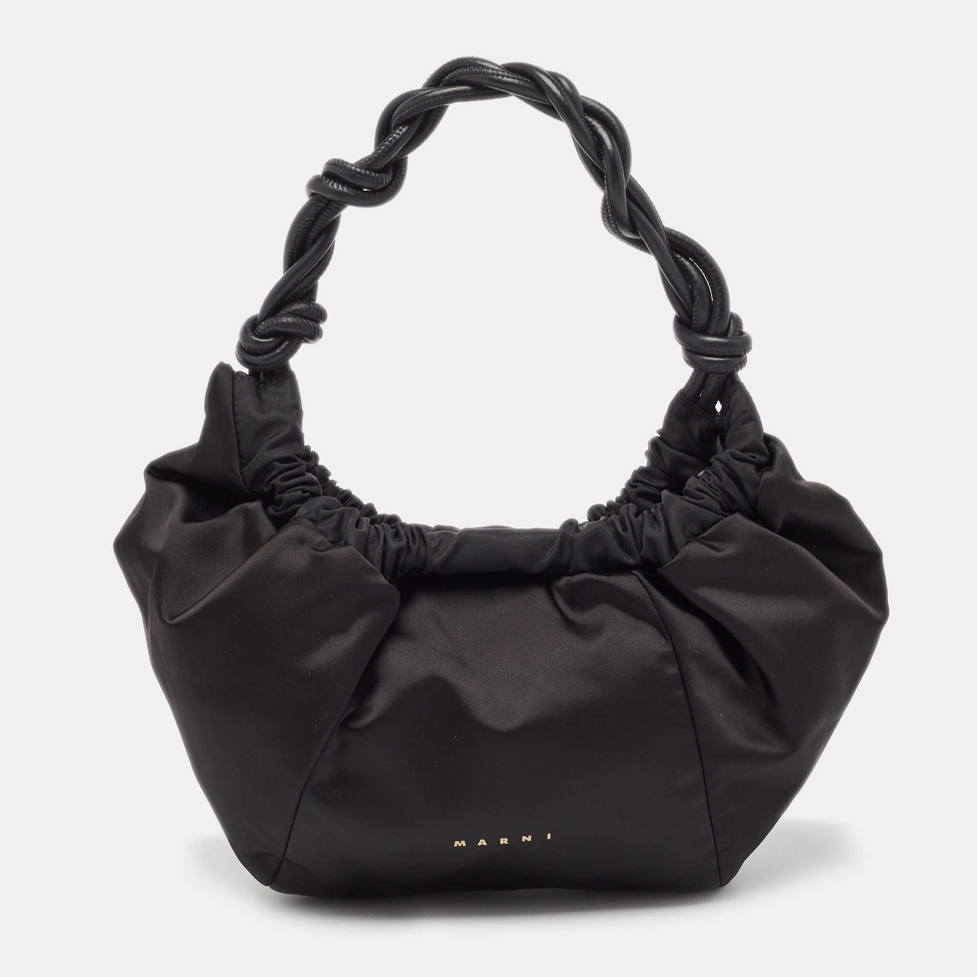 

Marni Black Satin and Leather Twirl Bag