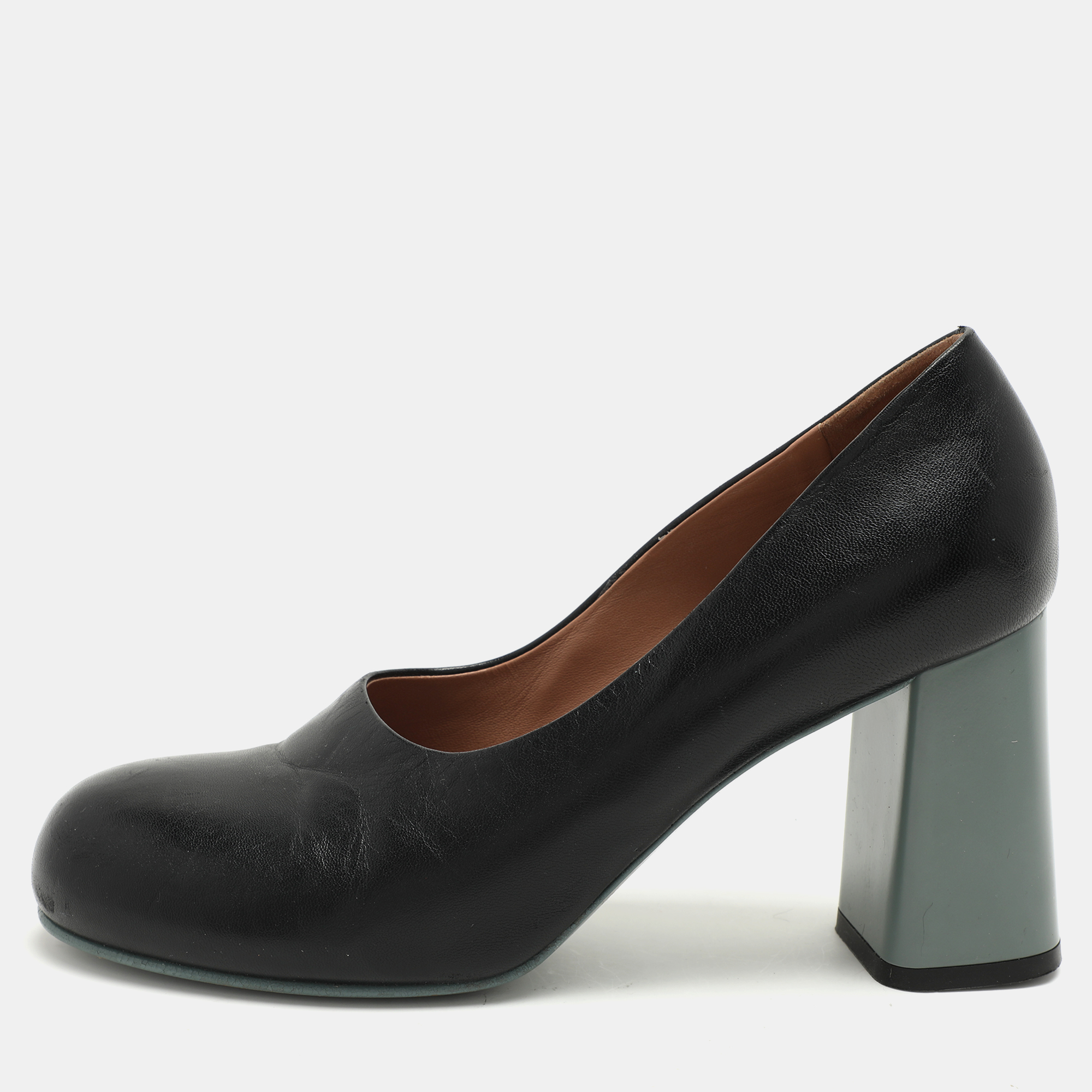 

Marni Black Leather Round Toe Block Heel Pumps Size