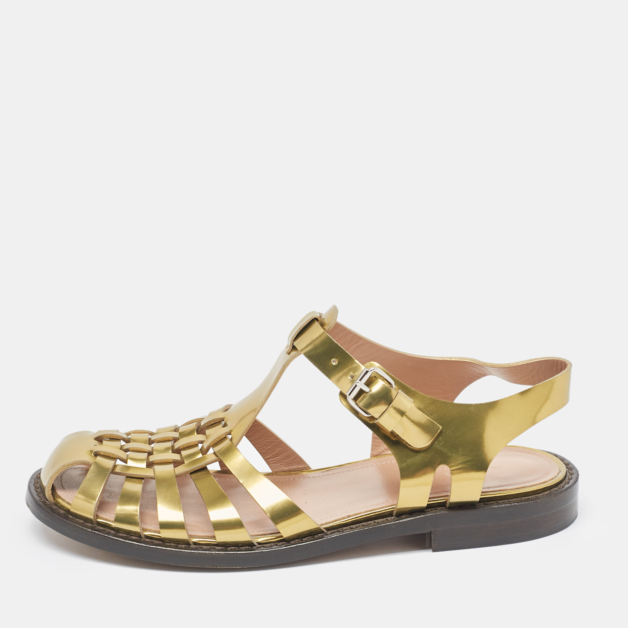 

Marni Gold Leather Fisherman Flat Sandals Size