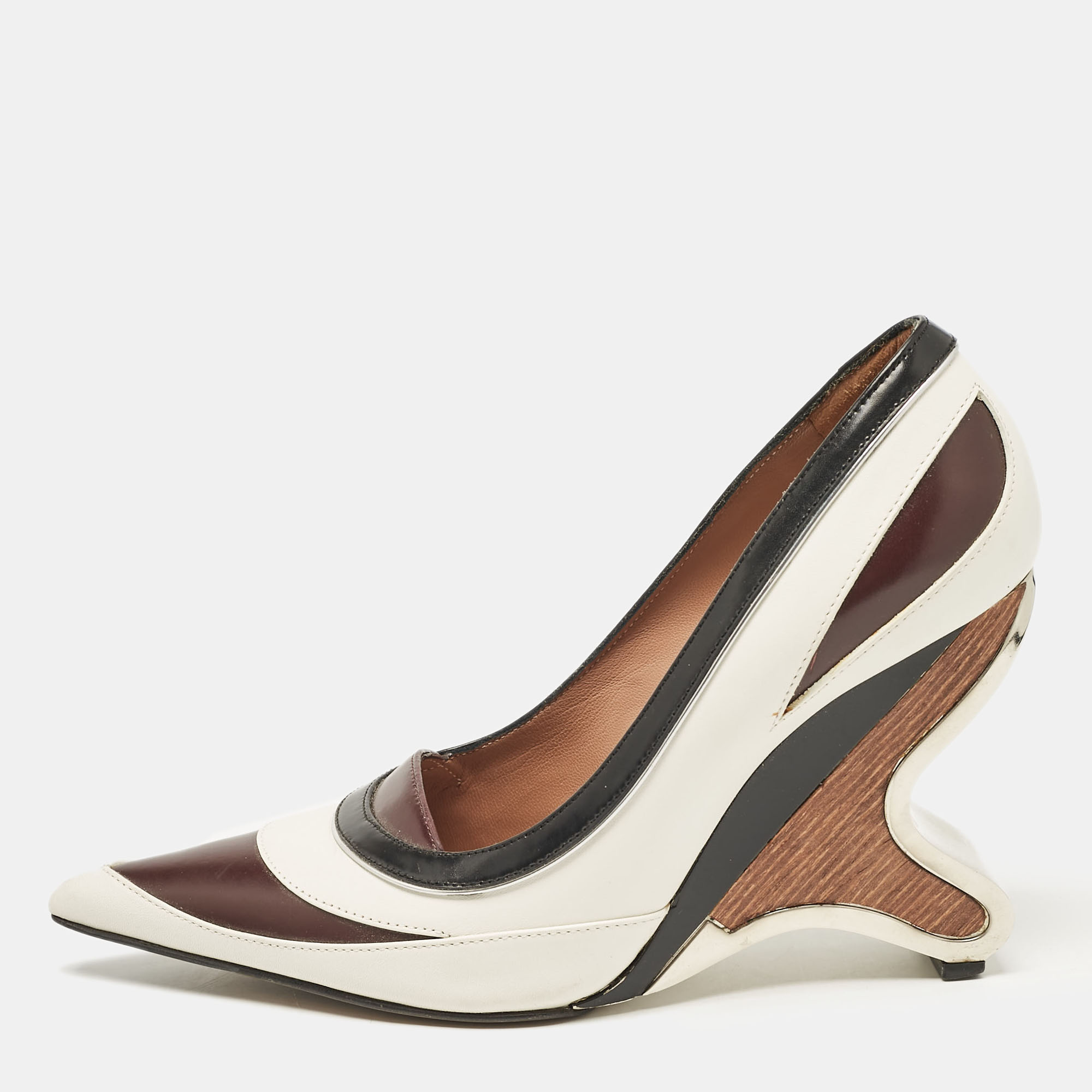 

Marni Tricolor Leather Wedge Pumps Size, White