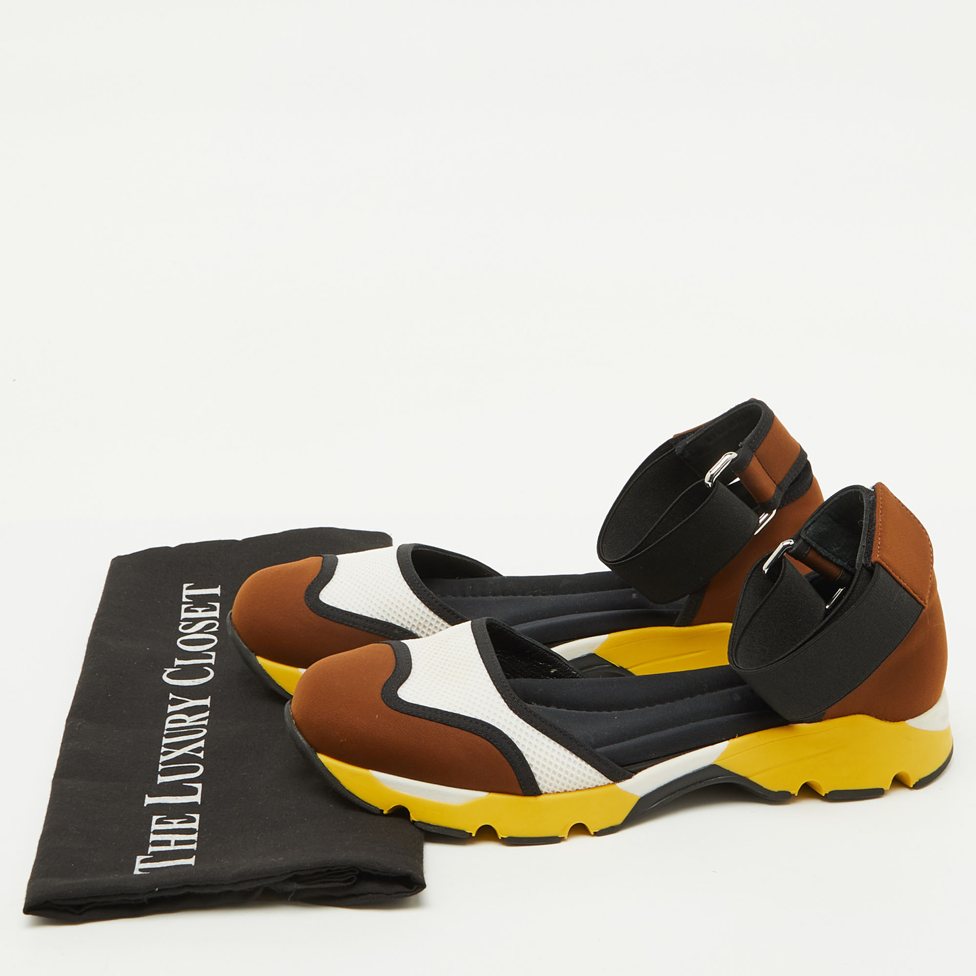 Marni Multicolor Neoprene and Mesh Cut Out Low Top Sneakers Size 38 