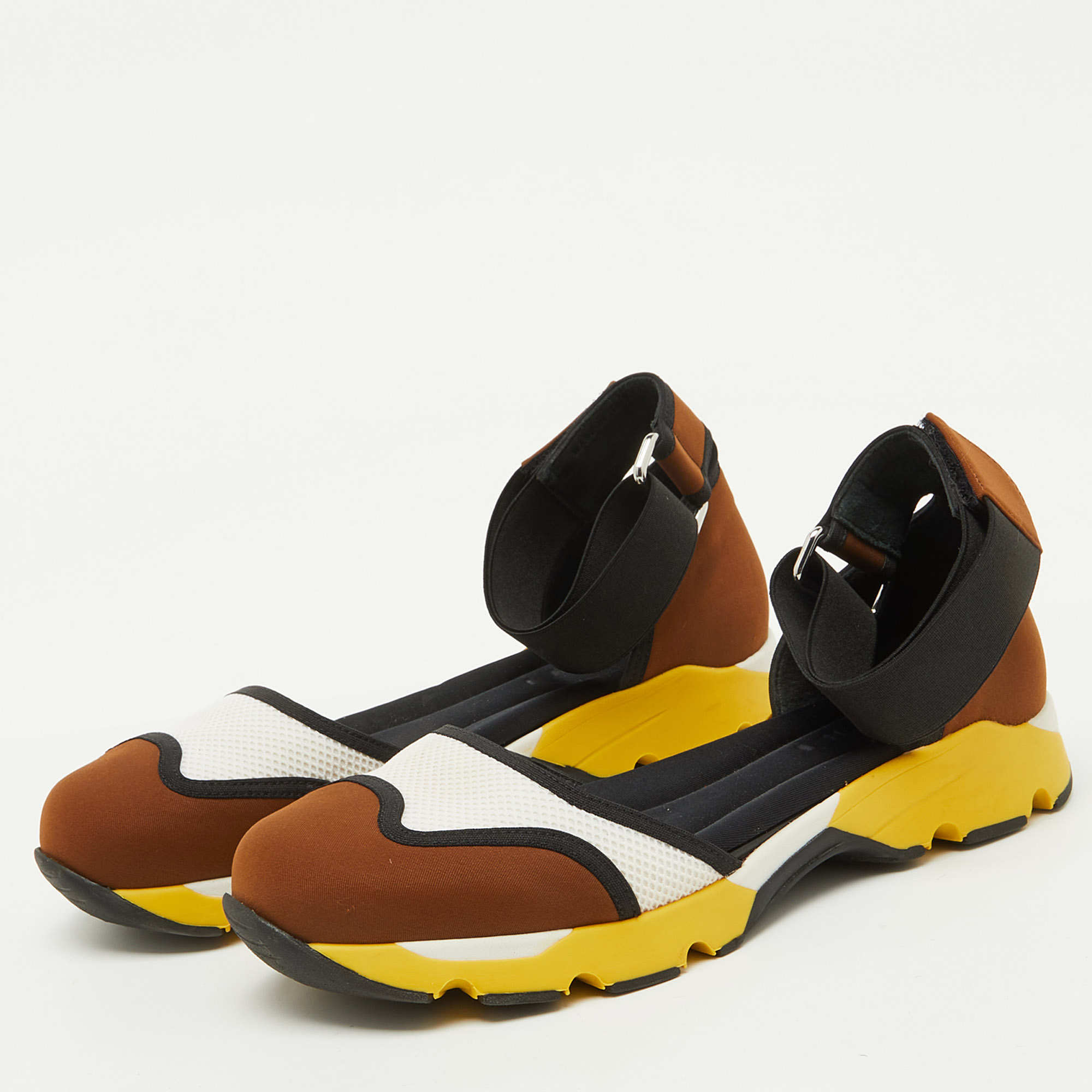 Marni Multicolor Neoprene and Mesh Cut Out Low Top Sneakers Size 38 