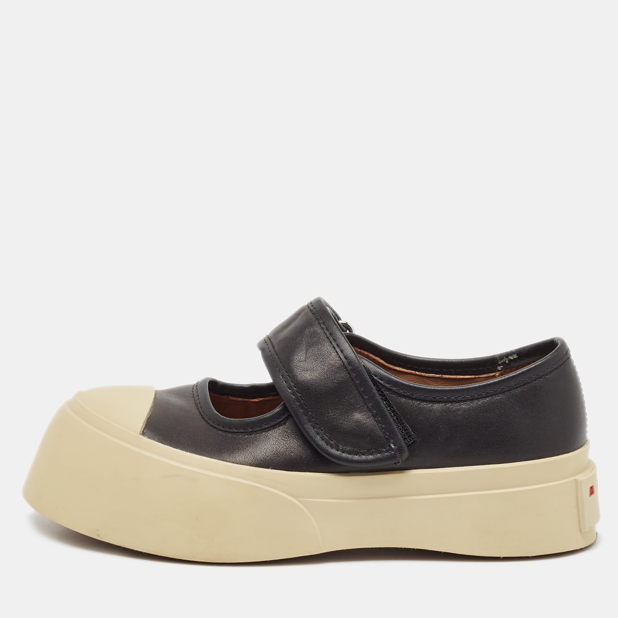 

Marni Black/Cream Leather and Rubber Mary Jane Flats Size