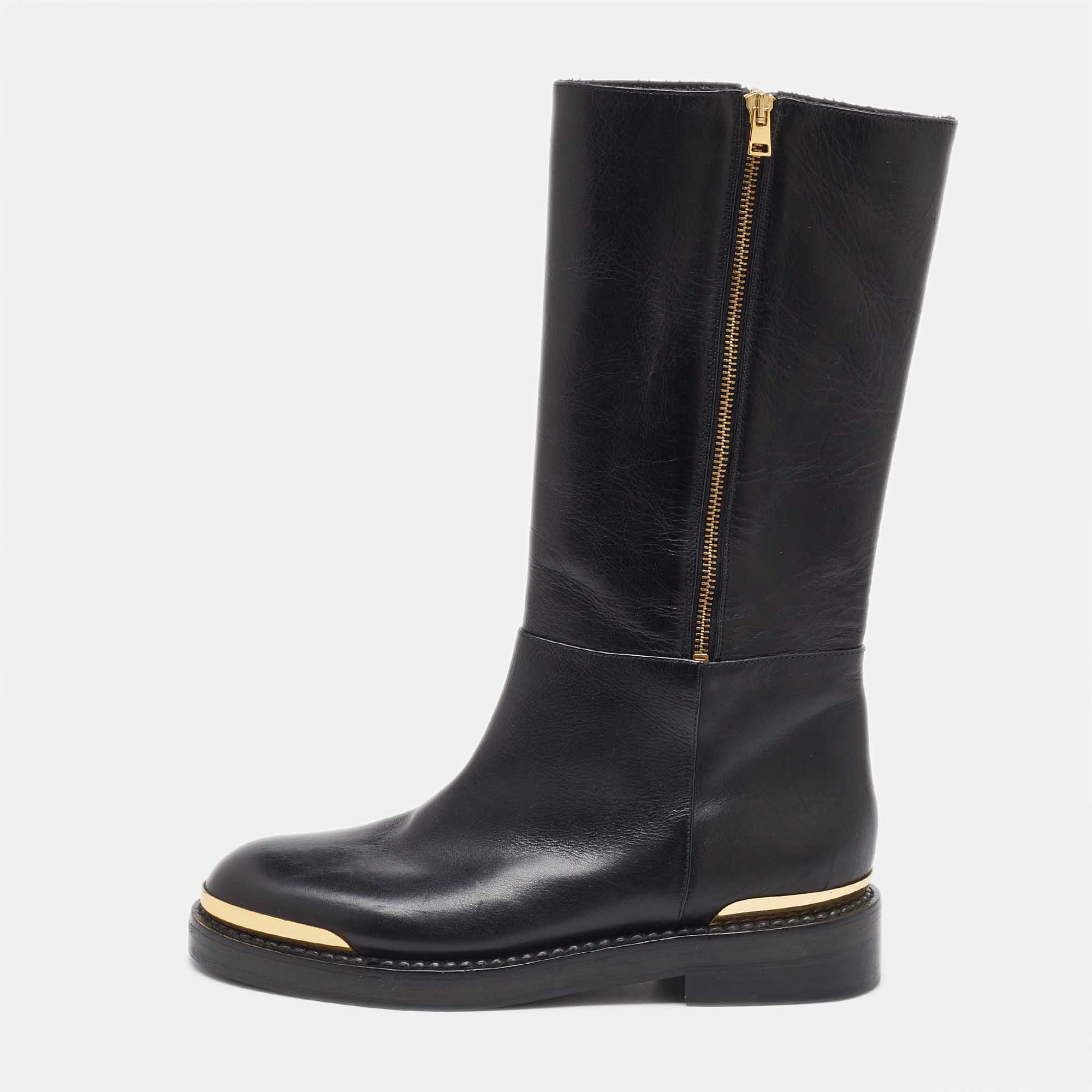 

Marni Black Leather Zipper Calf Length Boots Size