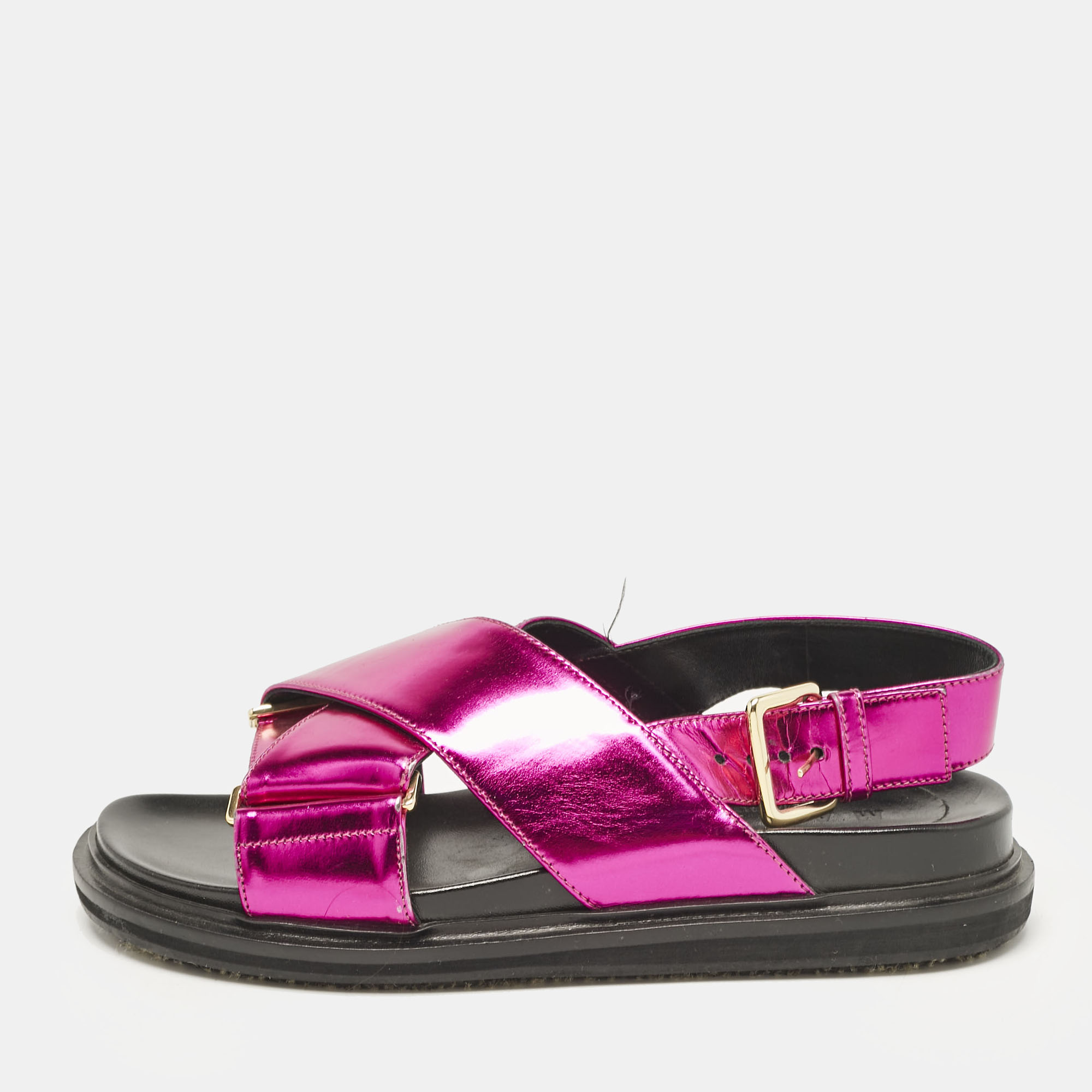 

Marni Metallic Pink Leather Fussbett Crisscross Slingback Flat Sandals Size