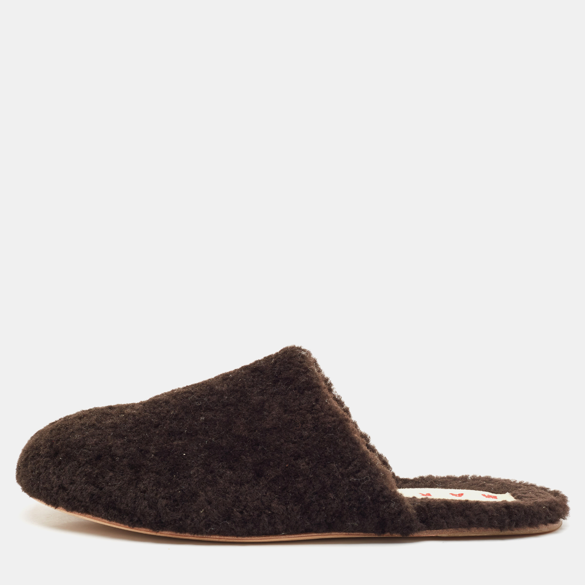 

Marni Dark Brown Shearling Fur Flat Mules Size