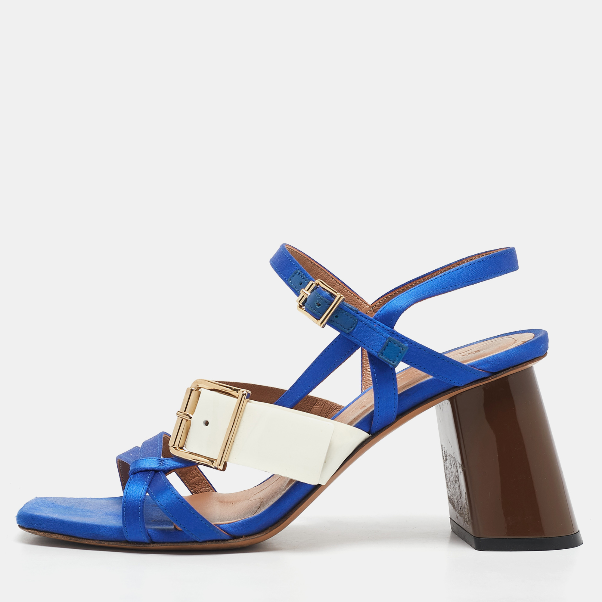 

Marni Blue/Cream Patent Leather and Satin Ankle Strap Sandals Size