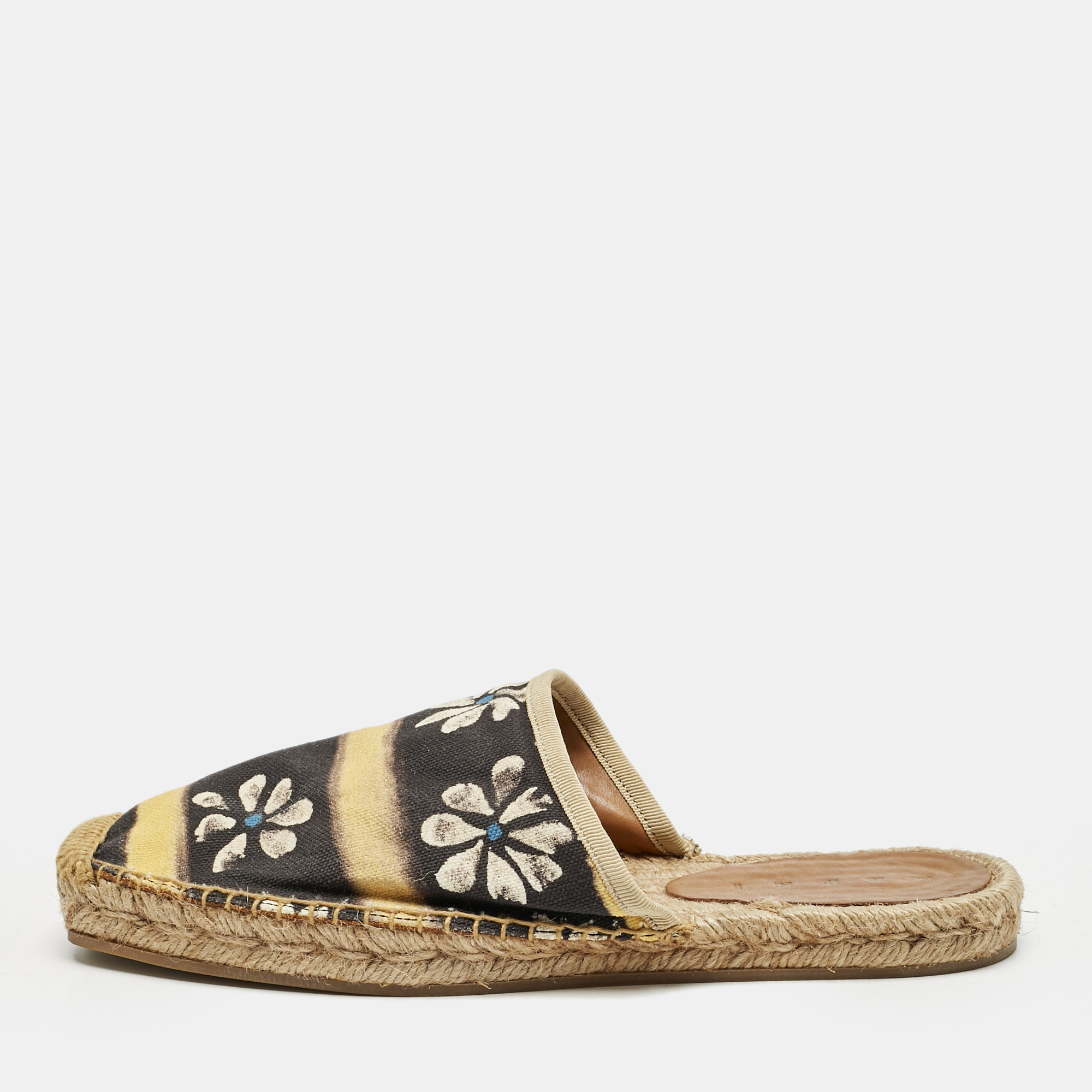 

Marni Black/Yellow Floral Print Canvas Espadrille Flats Size