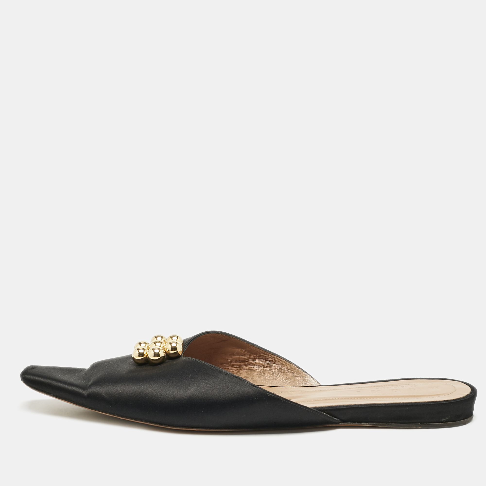

Marni Black Satin Embellished Pointed Toe Flat Mules Size