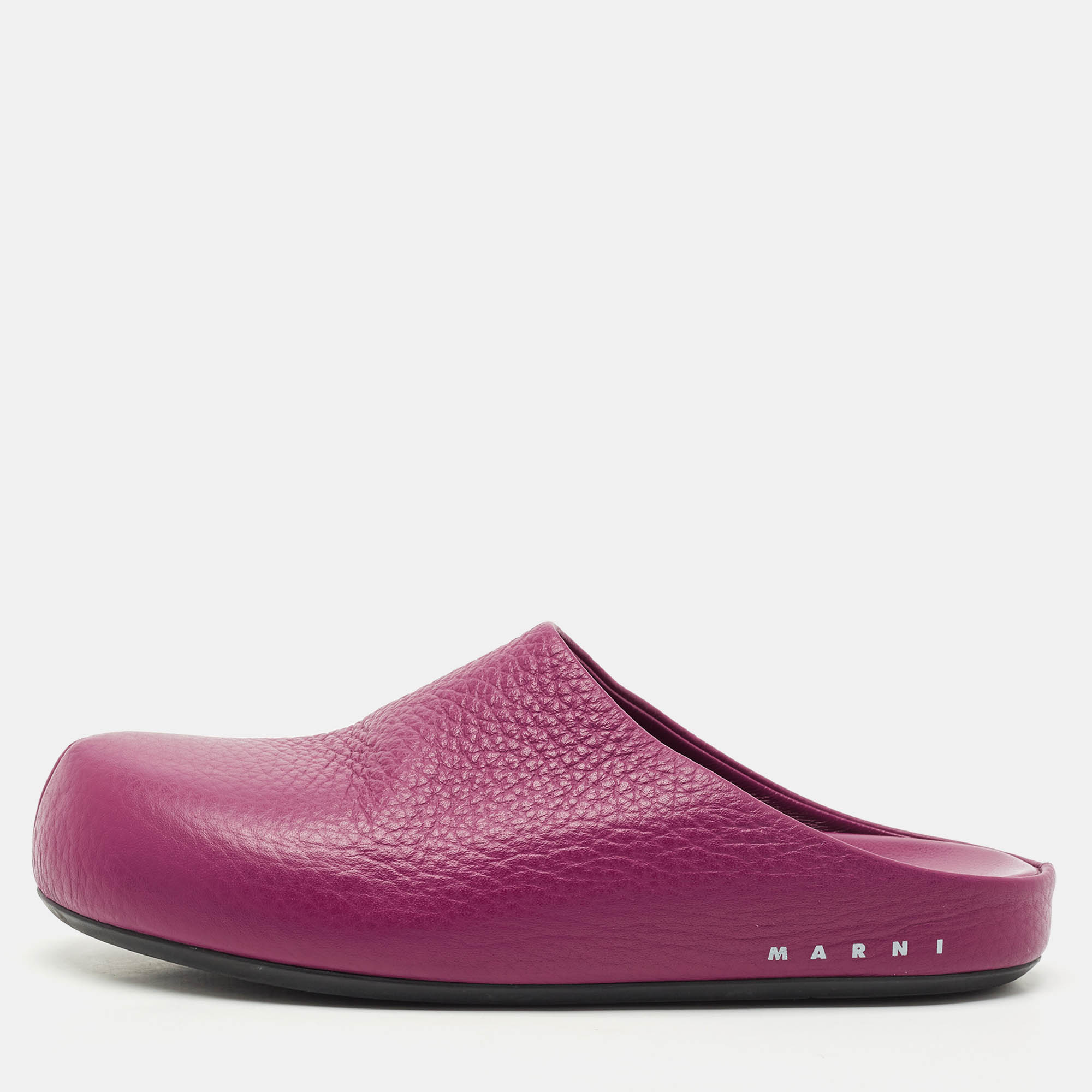 

Marni Purple Leather Fussbett Sabot Mules Size