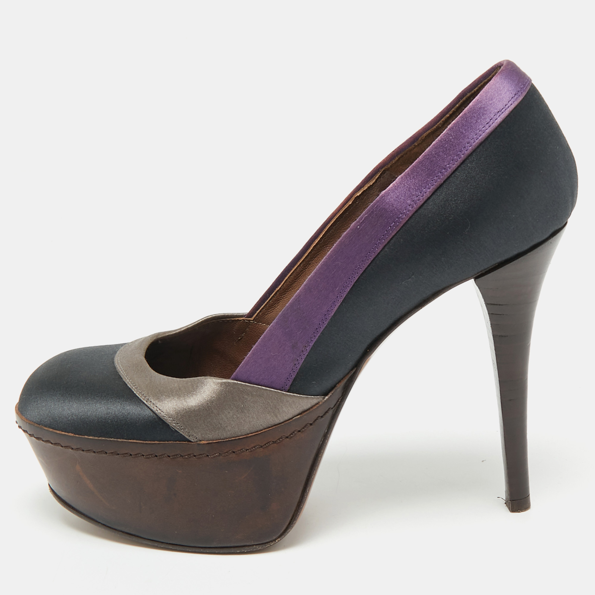 Pre-owned Marni Multicolor Satin Platform Pumps Size 36