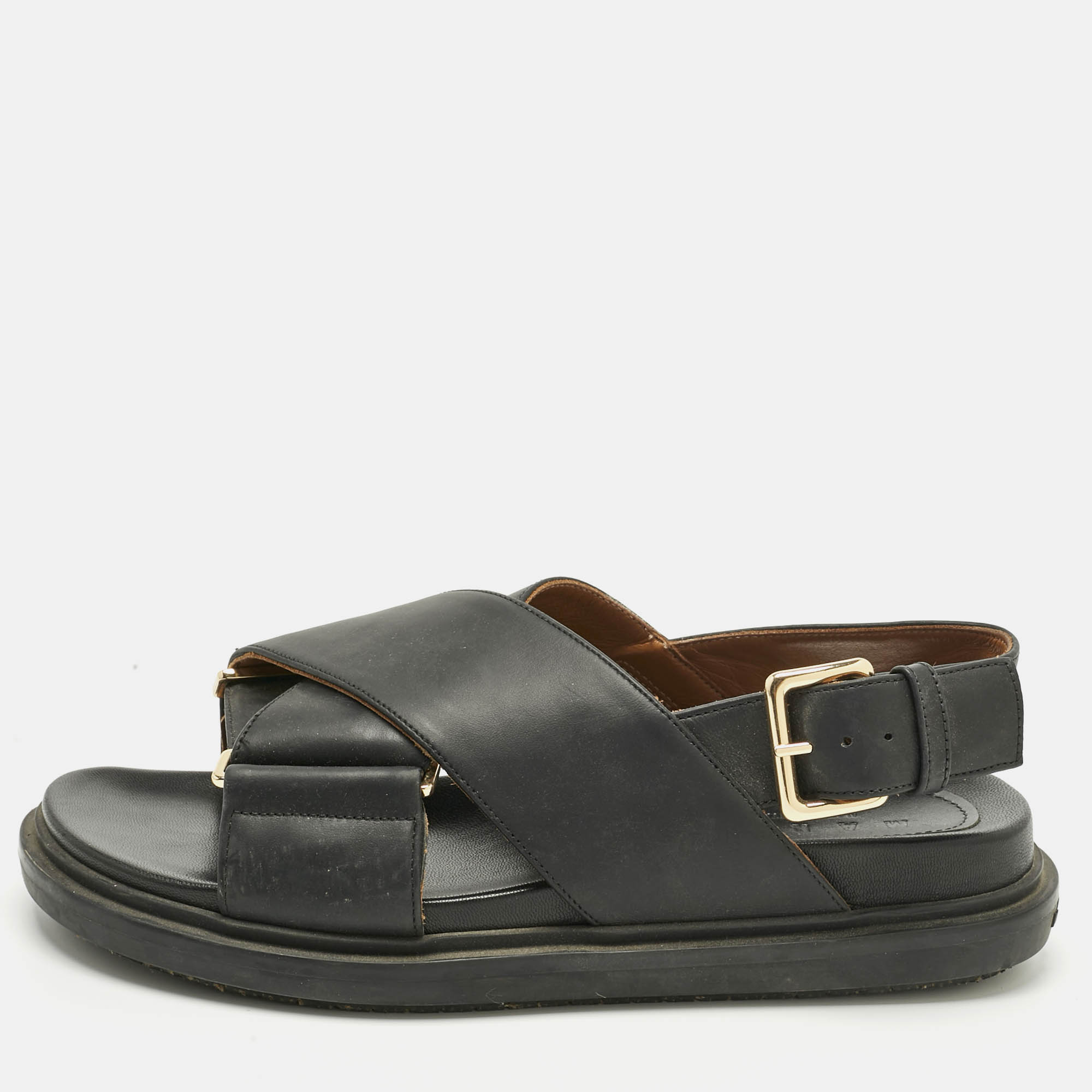 

Marni Black Leather Fussbett Sabot Slingback Sandals Size
