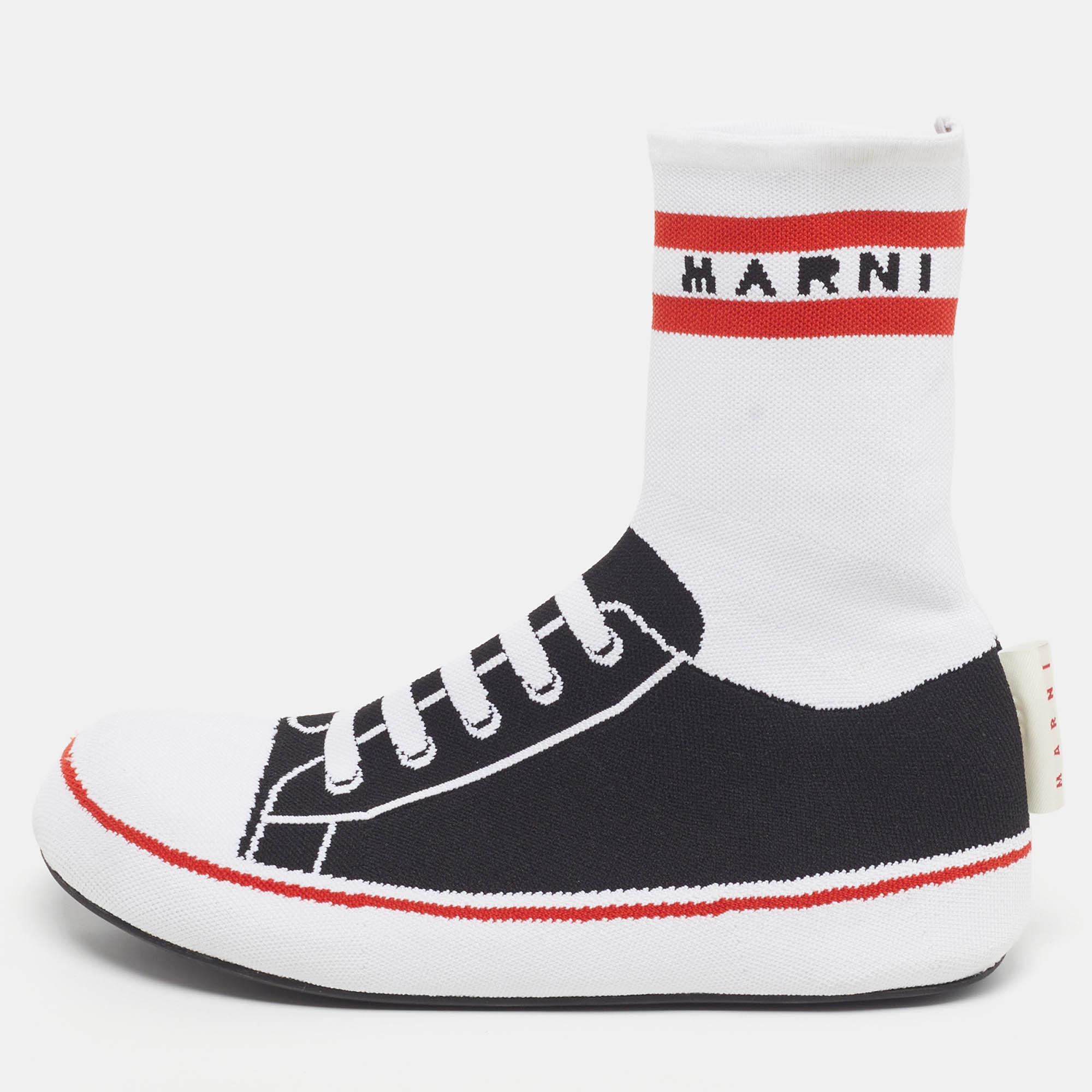

Marni Logo Print Socks Size  Black/White Knit Fabric High Slip On Sneakers