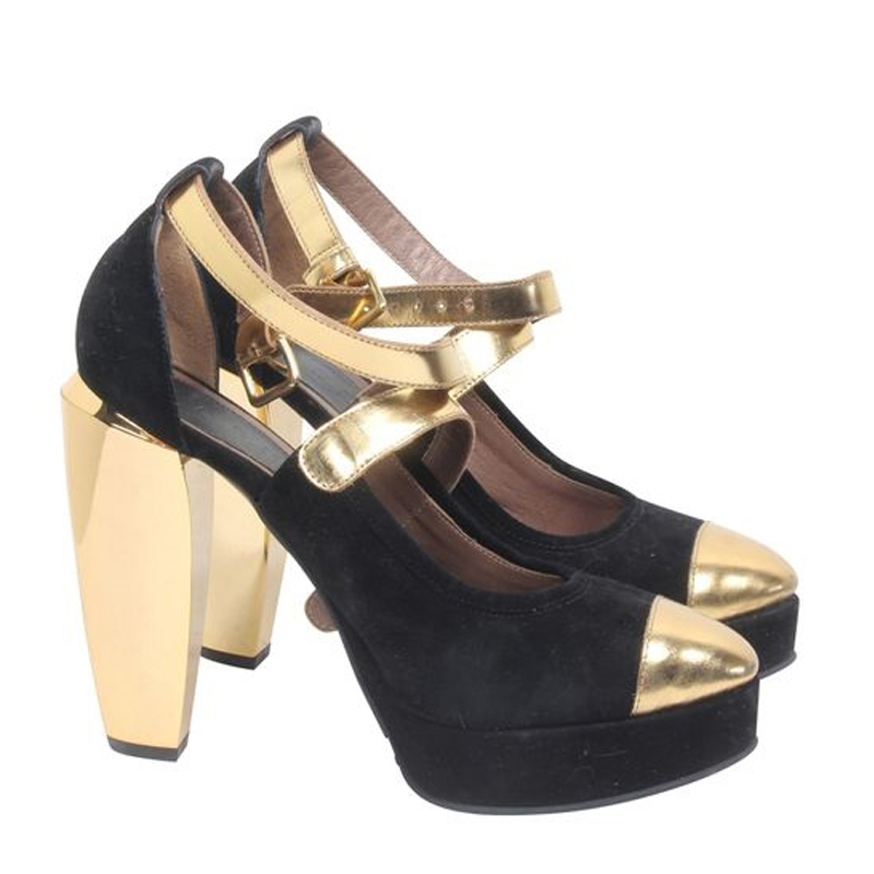 

Marni Black/Gold Suede And Patent Leather Platform Pumps Size