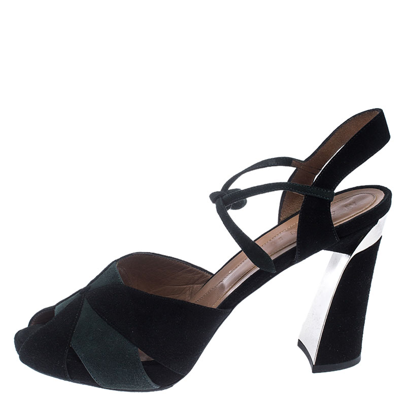 

Marni Black/Green Suede Peep Toe Sandals Size